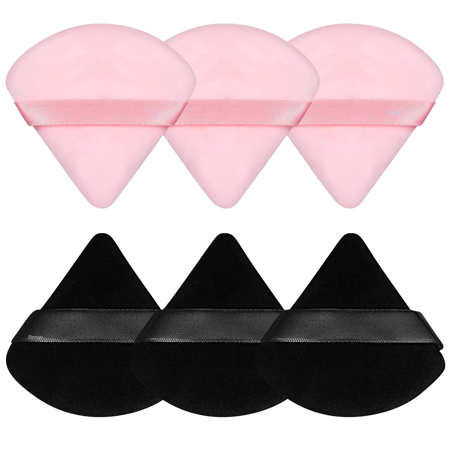 Pimoys 6-Pack Velour Makeup Sponges - Soft Triangle Powder Puffs for Flawless Loose Powder Application (Black)