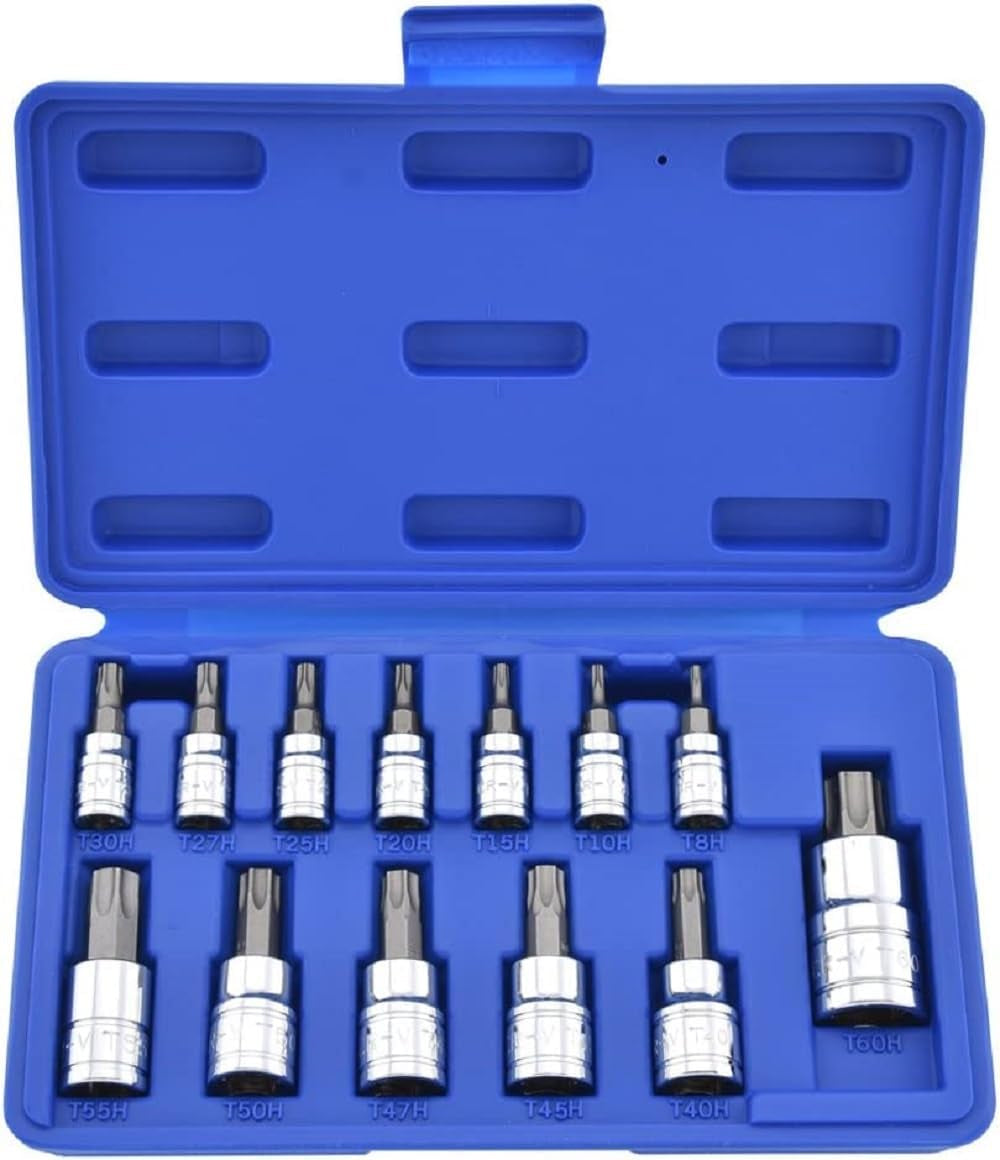 NEIKO 10073A 13-Piece Tamper Proof Torx Bit Socket Set - Durable S2 Steel Bits & Cr-V Steel Sockets (TT8 – TT60)