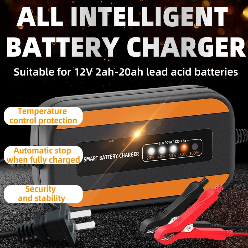 EAFC 12V 3 Afully Automatic Car Battery Charger LCD Display Charger Battery Maintainer Wet Dry Lead Acid Motorcycle Charger