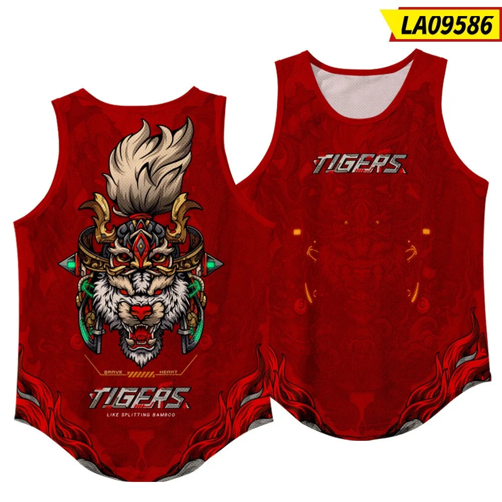 Men'S Fashion Sleeveless Black Tiger Print Tank Top Vest Fitness Bodybuilding Muscle Undershirt Gym Sportwear