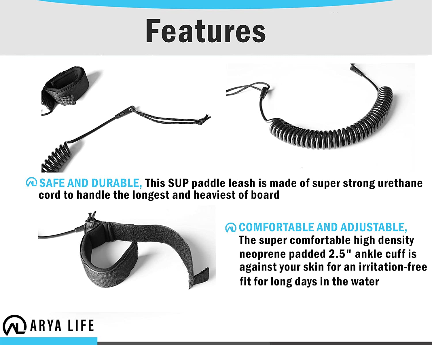 10 Ft Coiled SUP Leash Ankle Strap-Yellow-1