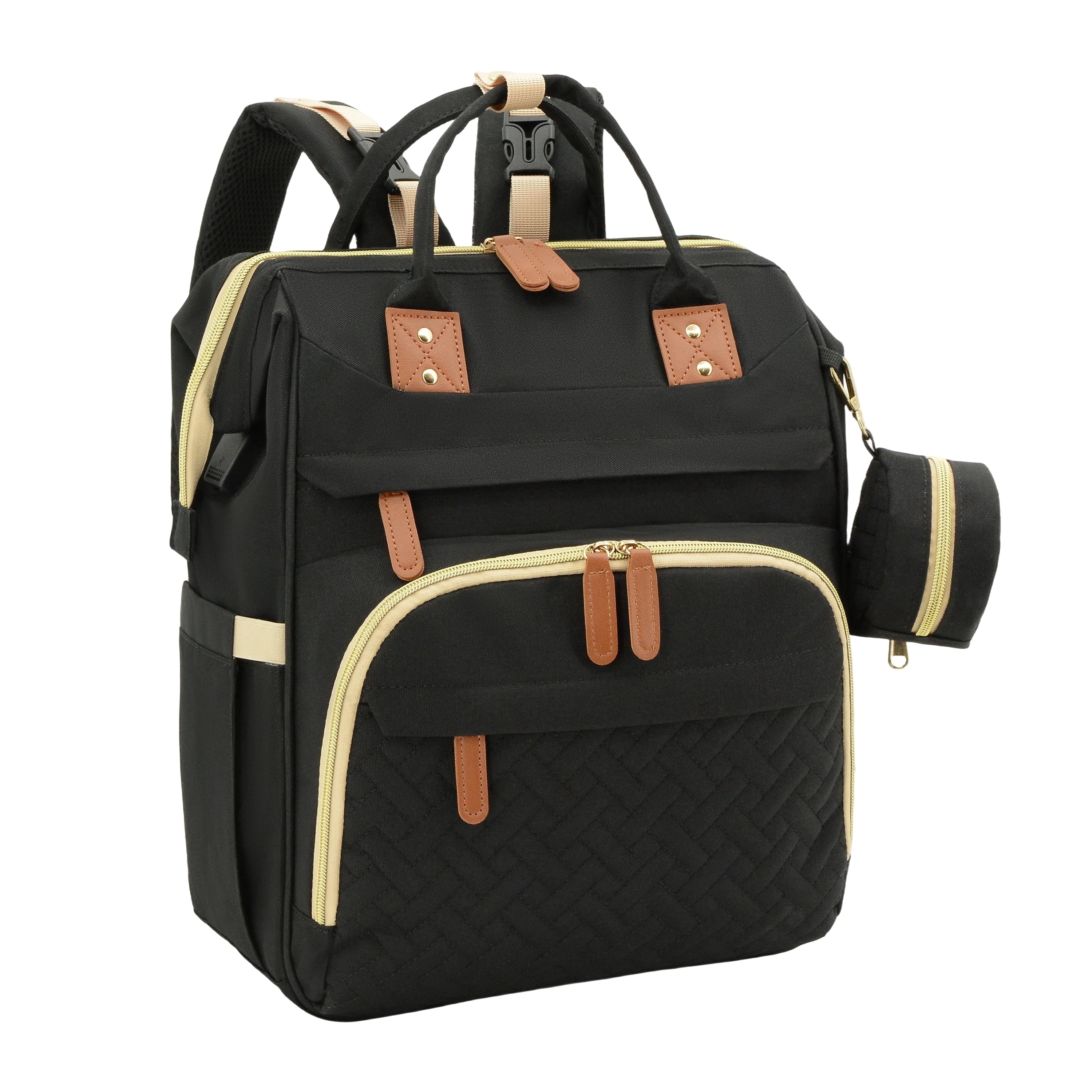 Diaper Bag Backpack, DERSTUEWE Diaper Backpack, Baby Bag with Insulated Bottle Pockets, Unisex, Black