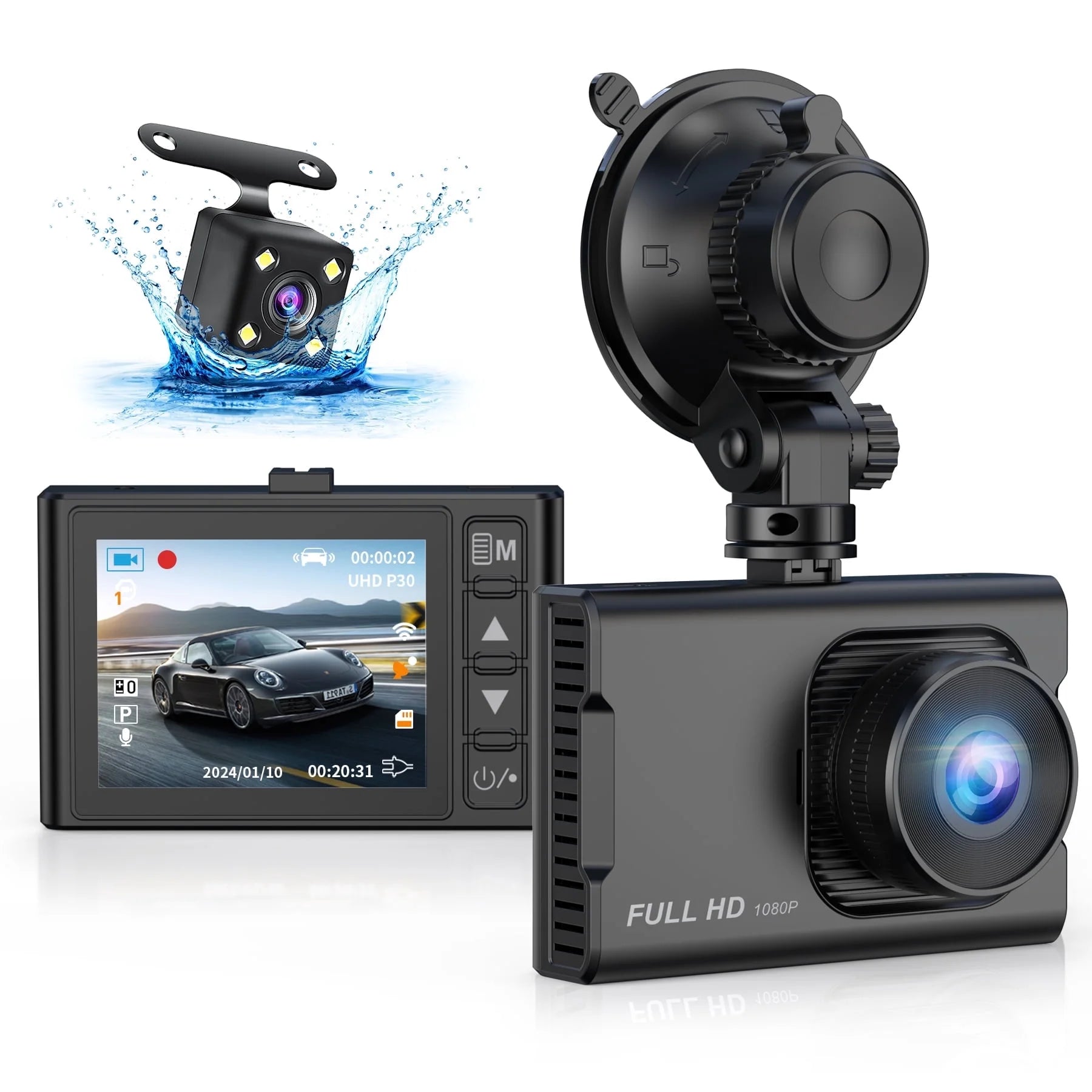 NEXPOW Dash Cam Front and Rear, 1080P Full HD Dash Camera, Dashcam with Night Vision, Car Camera with 3-Inch LCD Display, G-Sensor, Loop Recording, WDR