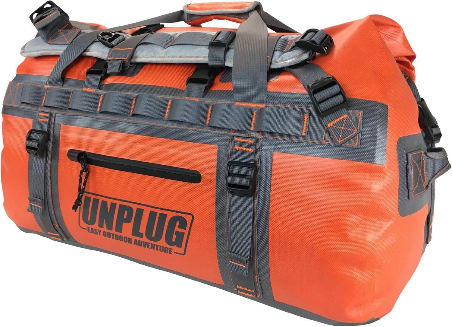 UNPLUG Ultimate Adventure | 1680D Heavy Duty Waterproof Bag | Large Travel Bag Which Can Be Used for Camping, Motorcycling, Boating, or Hunting|155L Adventure Orange