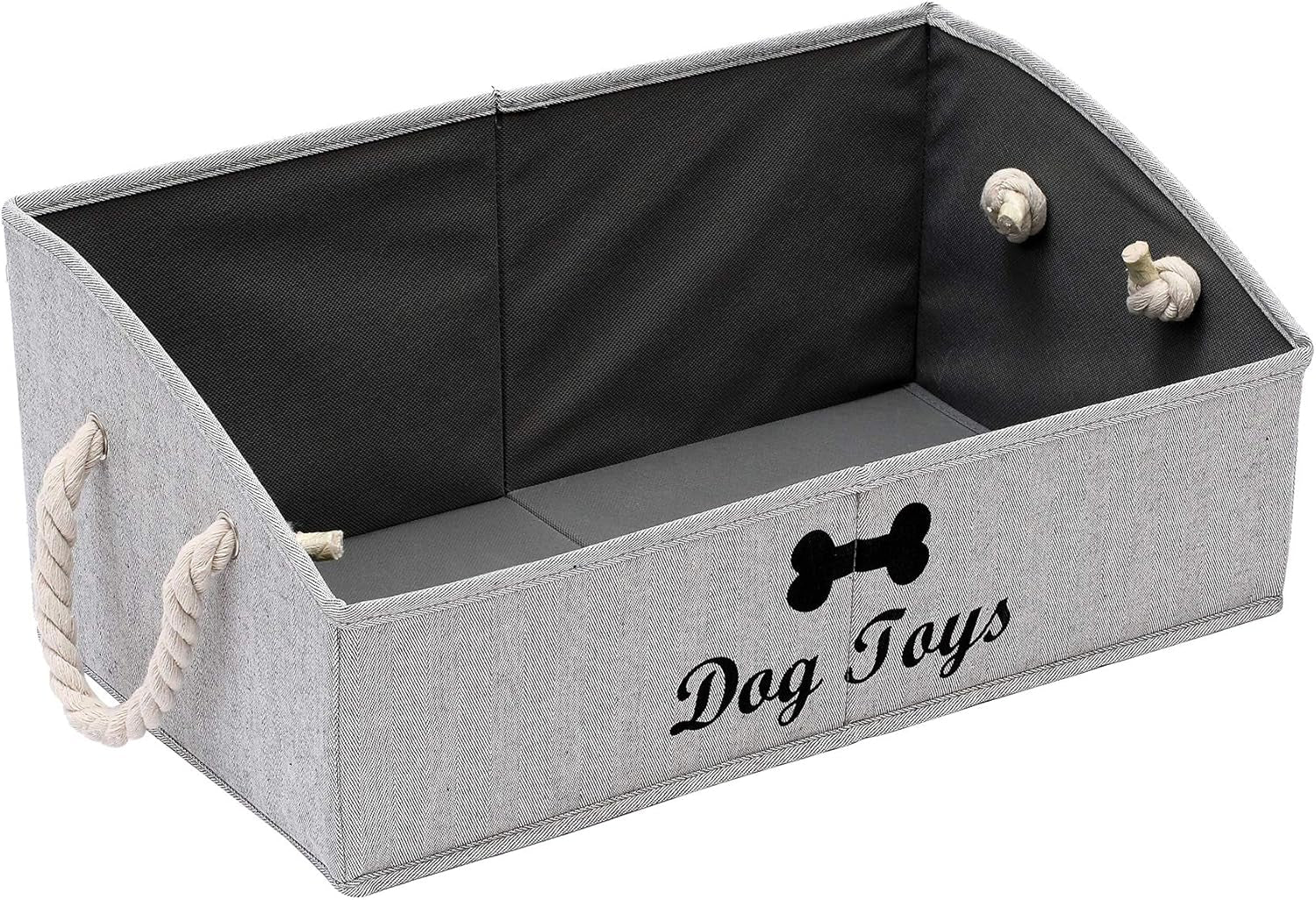 Geyecete Foldable Large Dog Toy Storage Bins - Stylish Gray Organizer with Rope Handle for Collapsible Shelving