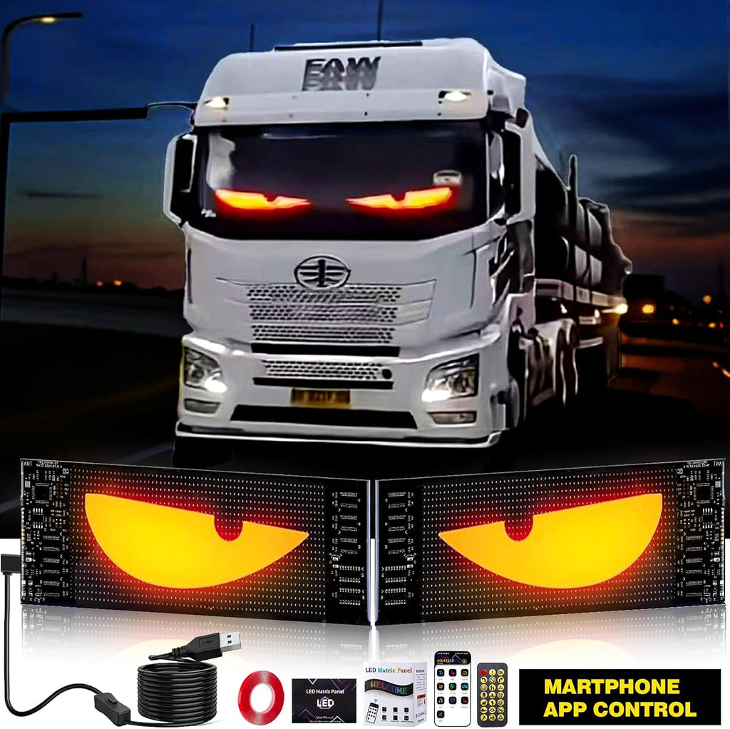 2-Pack Devil Eyes LED Car Display, App-Controlled 7x3 Inch Flexible Programmable Lights