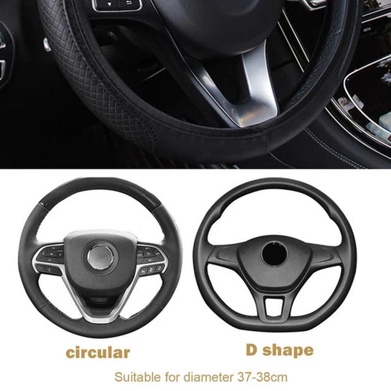 Premium Black Leather Steering Wheel Cover for 15" (37-38CM) - Enhanced Grip Car Accessory