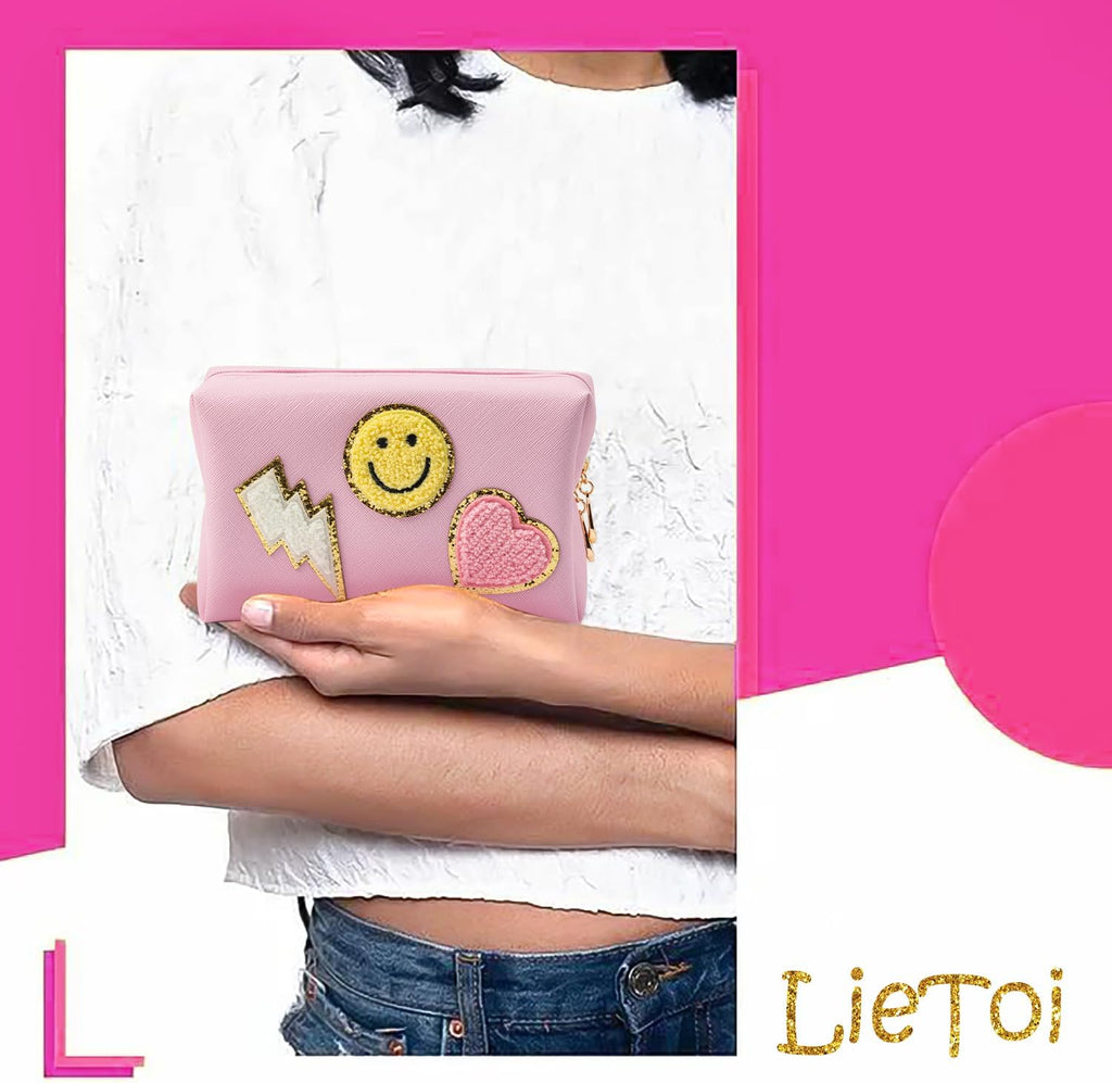 Lietoi Preppy Pink Waterproof Toiletry Bag - Stylish Portable Makeup Organizer for Women & Girls, Perfect Gift!