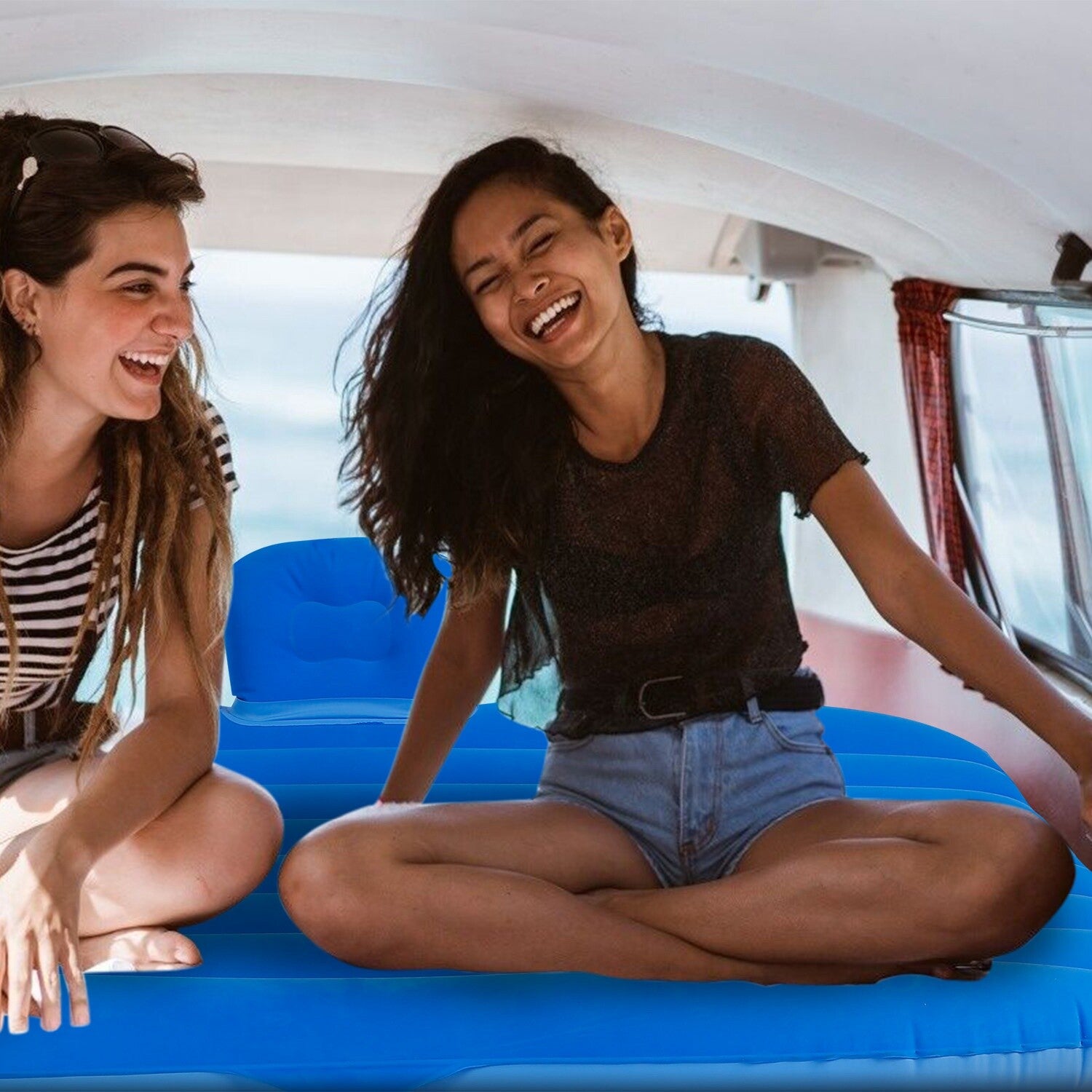 Inflatable Travel Car Mattress with Air Bed for Back Seat Comfort, Includes Two Pillows and Pump