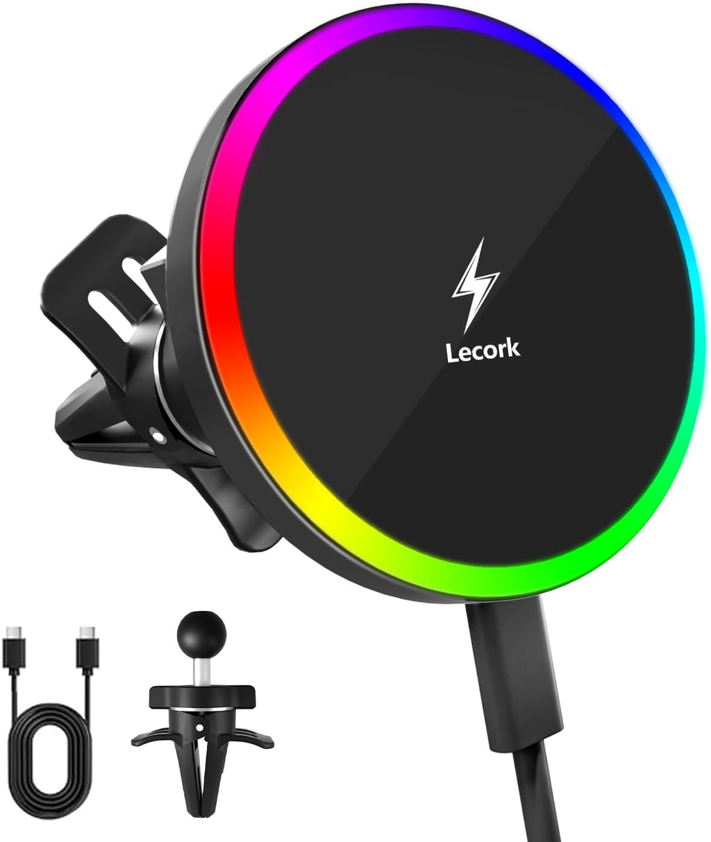 Lecork for Magsafe Car Mount Charger, 15W Air Vent Magnetic Wireles Car Mount Charger for Iphone 16 Pro Max Accessories, Car Phone Holder for Iphone 16 15 14 13 12, Zinc Alloy (Black-Grey)