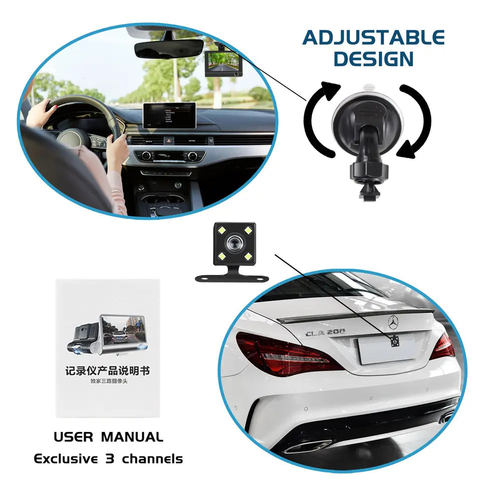 4-Inch Dual Lens Touchscreen Dash Camera for Front and Rear