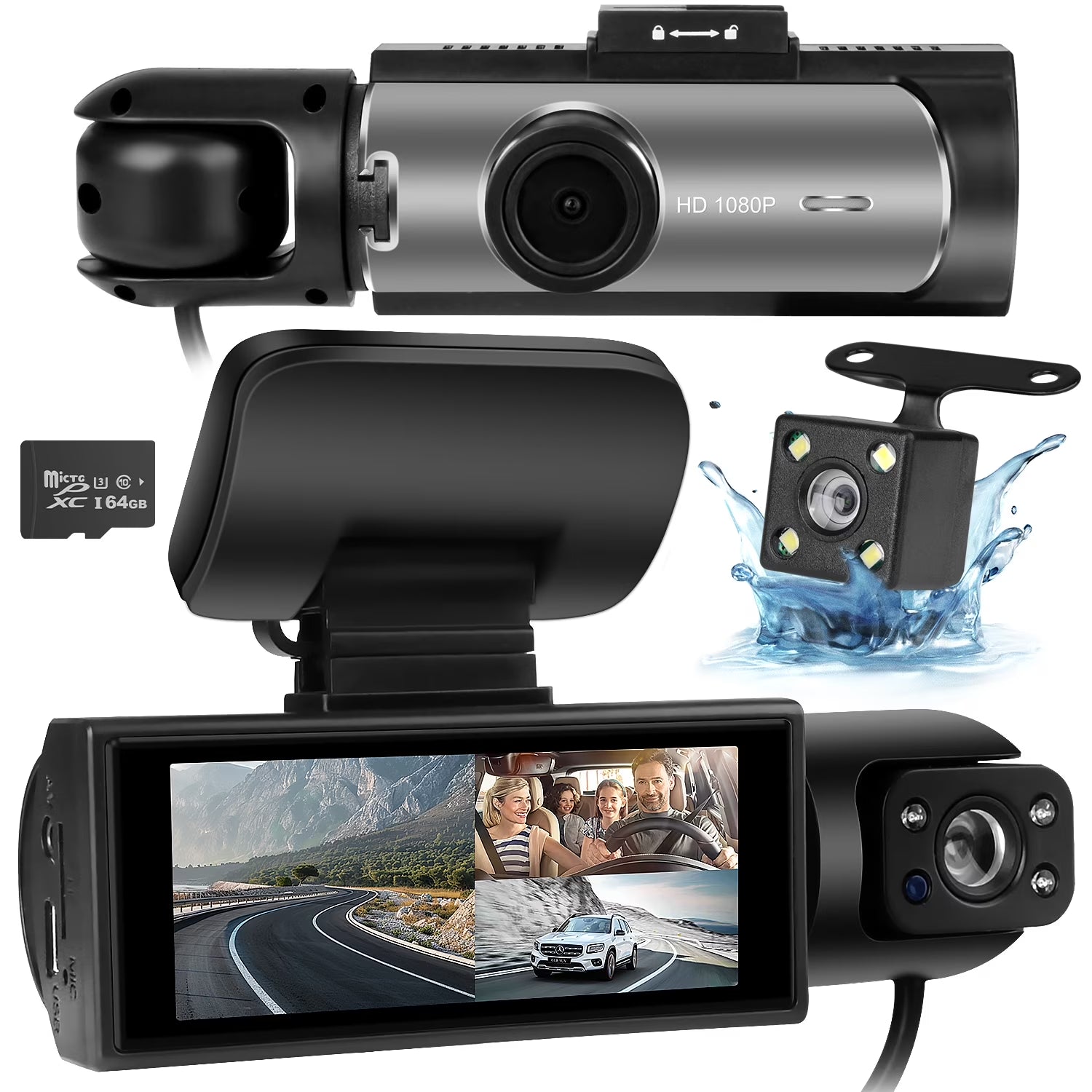 AILKIN Dash Cam Front and Rear,Full HD 1440P/1080P Dash Cam 3.16In Large Screen Dash Camera for Cars with Night Vision Free 64GB Card,G-Sensor,3 Channel Dash Cam Front and Rear inside Loop Recording