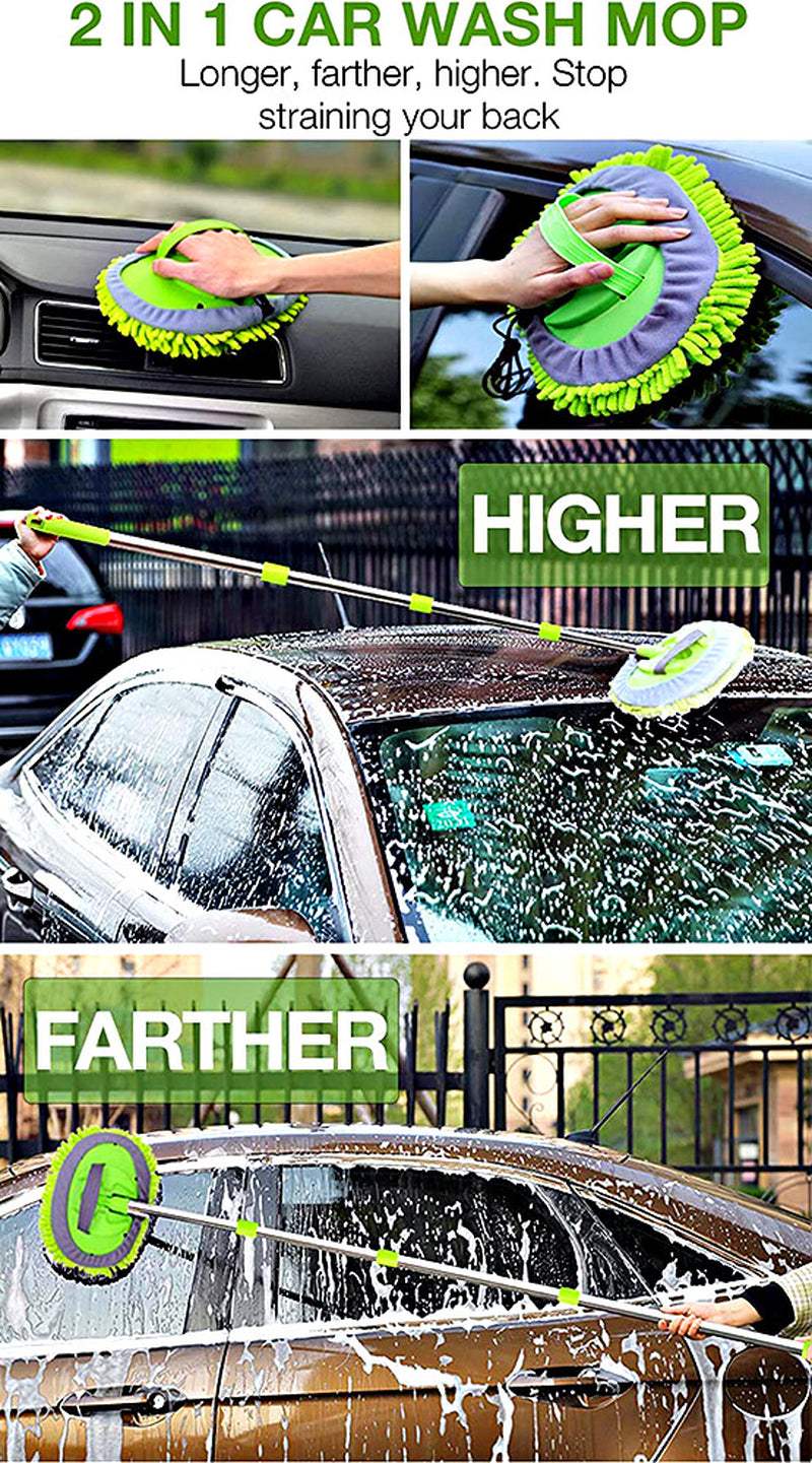63-Inch Telescoping Microfiber Wash Brush and Mop Kit for Cars, RVs, and Trucks