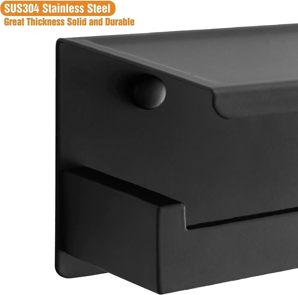 Sleek Matte Black Toilet Paper Holder with Shelf - Self-Adhesive or Wall-Mount for Stylish Bathrooms