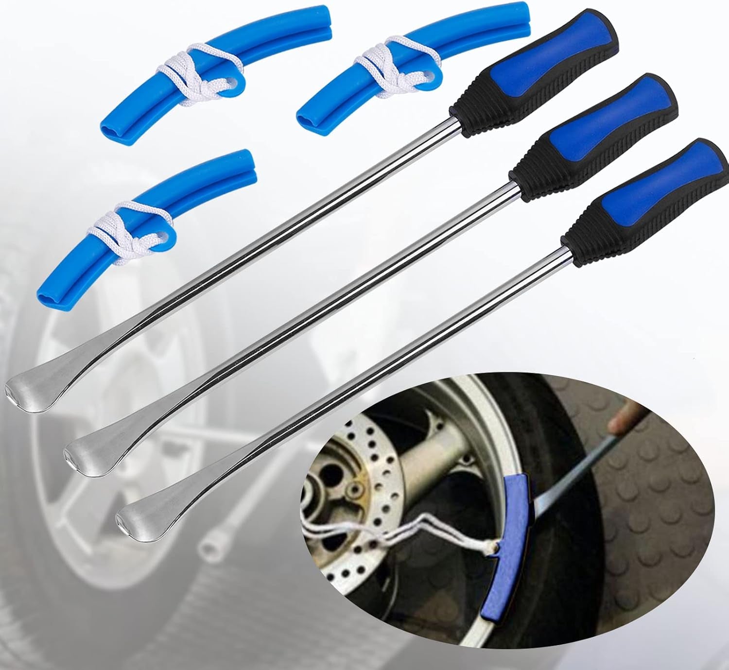 14.5"Tire Spoons Motorcycle Dirt Bike Tire Changing Tools Iron Set ,Tire Spoon Levers Tire Changer Kit for ATV Lawn Mower with Tire Spoons, Rim Protector, Valve Tool ,Valve Cap and Valve Cores