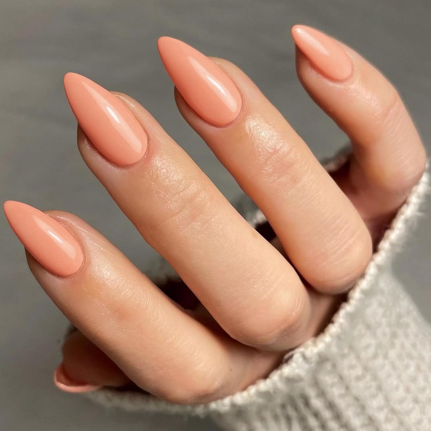 Vibrant Orange Red Almond Press-On Nails - Reusable Medium Length Acrylic Stiletto Nails for Women & Girls