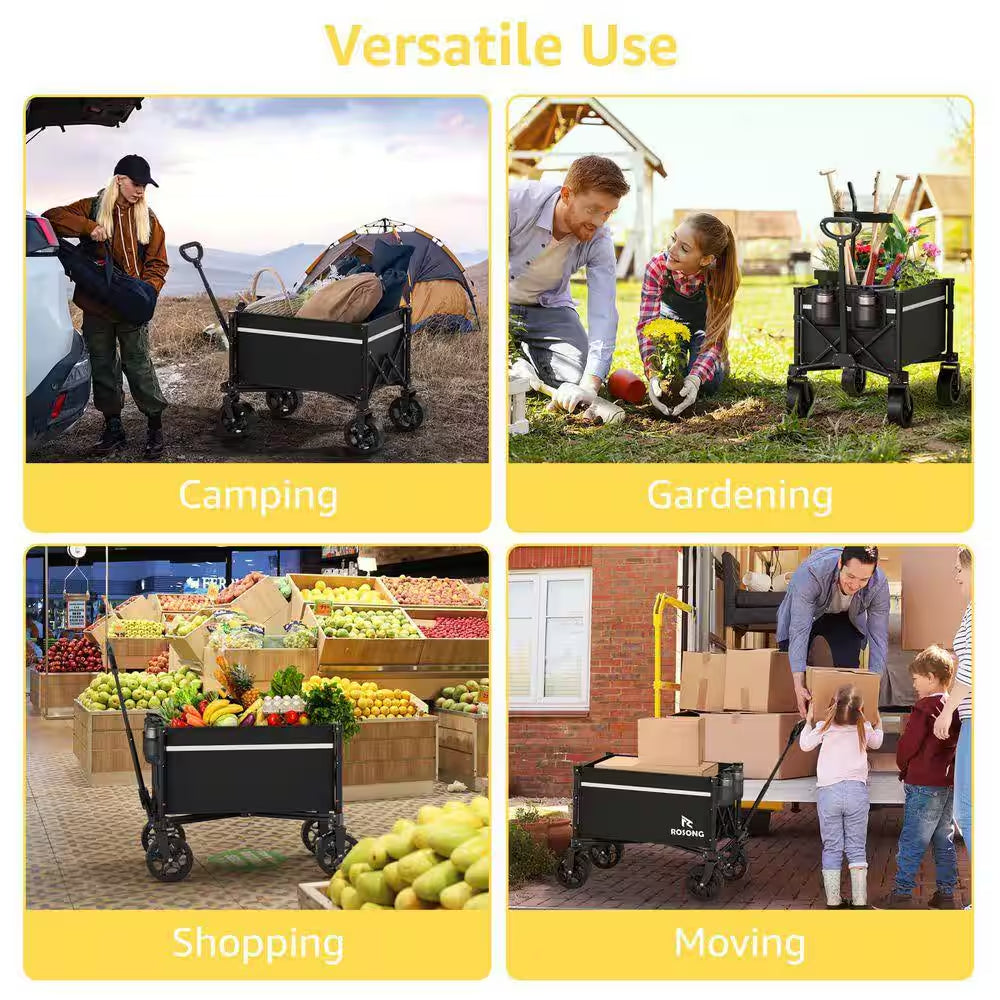 250 Lb Heavy Duty 90L Collapsible Wagon with 360° Wheels, Foldable Utility Cart for Camping, Garden and Grocery Shopping