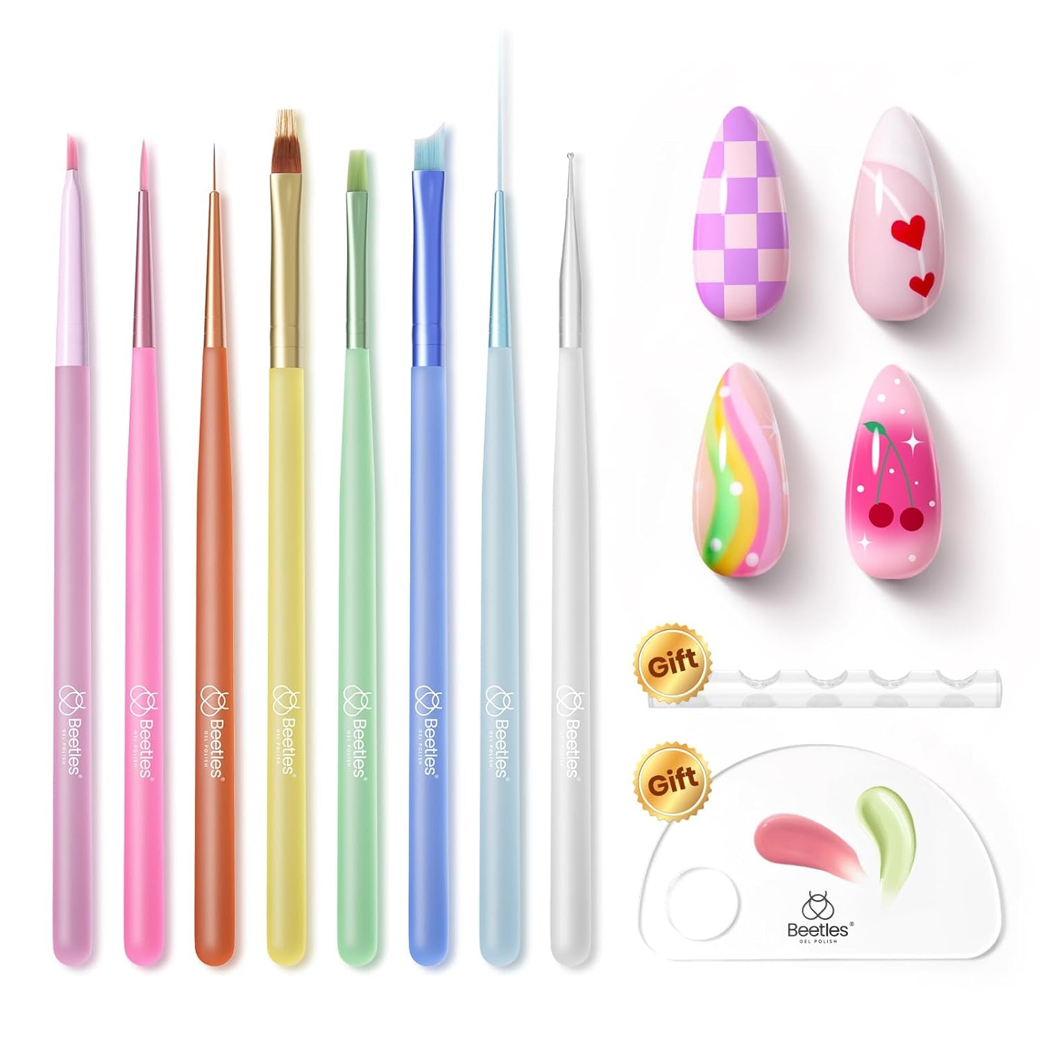 Beetles 6-Piece Nail Art Brush Set - Professional Gel Polish Tools with Wood Alloy Handles for Stunning DIY Manicures, Perfect Gift for Women