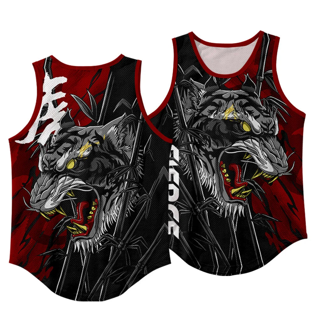 Men'S Fashion Sleeveless Black Tiger Print Tank Top Vest Fitness Bodybuilding Muscle Undershirt Gym Sportwear