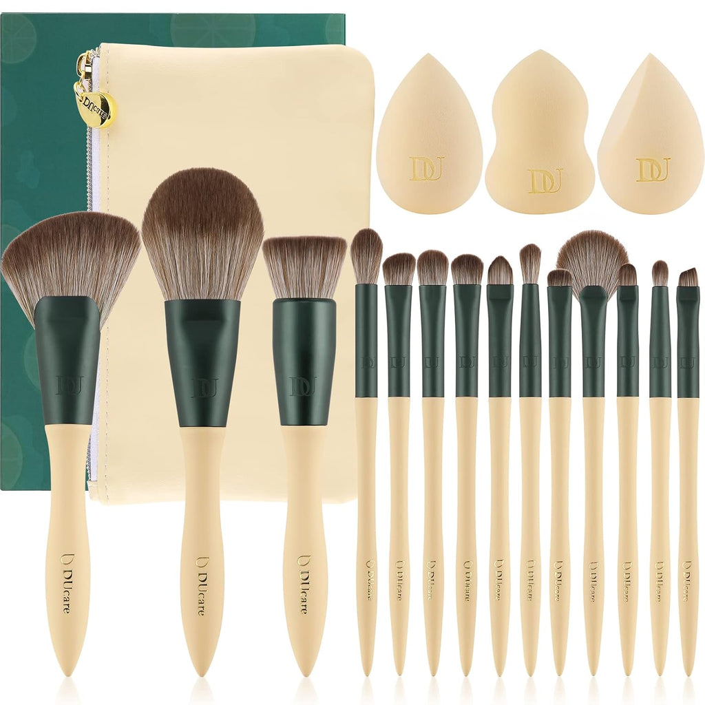 Ducare 18-Piece Makeup Gift Set - Includes 14 Makeup Brushes, 3 Sponges & Cosmetic Bag for Flawless Foundation, Blush, and Eye Makeup