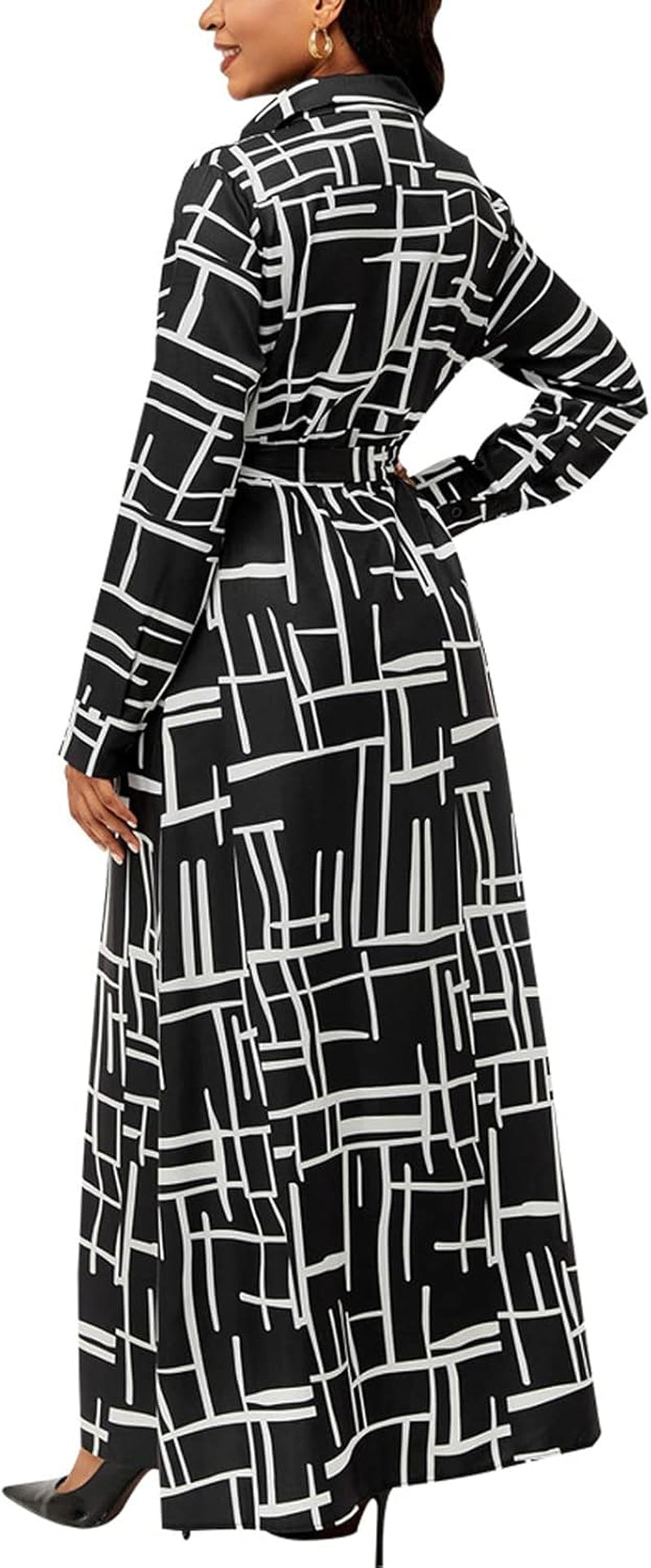 Zonjie Sexy Maxi Dresses for Women Casual plus Size Long Sleeve Button down Loose Party Prom Dress Ladies Outfits with Belt