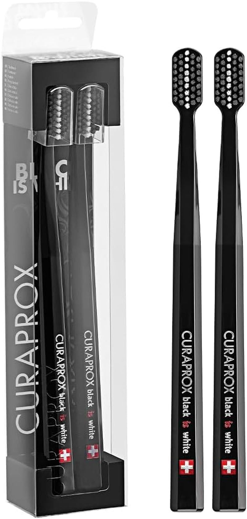 Curaprox Toothbrush Duo – for Adults | Stylish Black Toothbrushes with Ultra-Soft Filaments | Whitening-Friendly | Black | 2-Pack