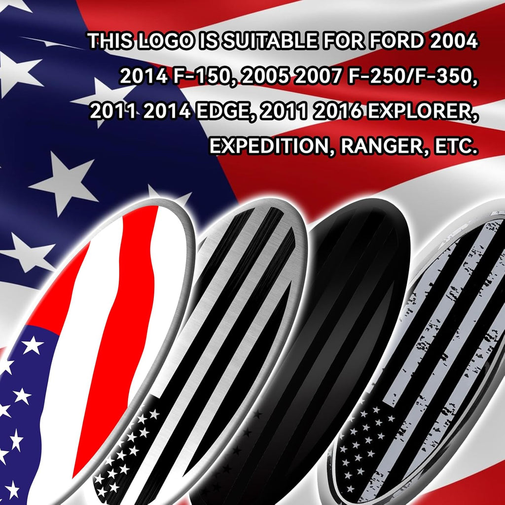 Premium Silver American Flag Tailgate Emblem for Ford F150 F250 F350 - 9 Inch Aluminum Oval Overlay Badge for Front Grill & Rear Tailgate
