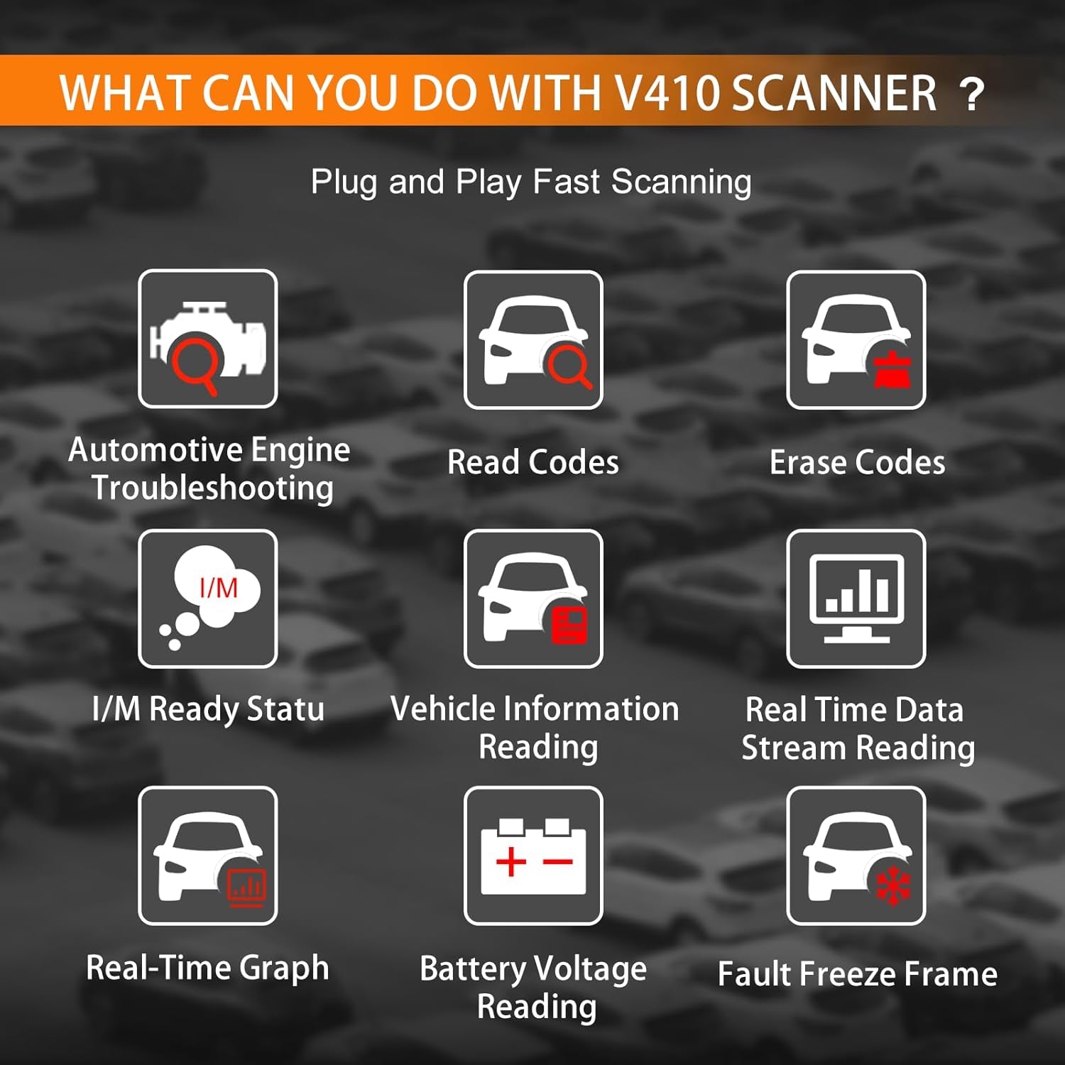 OBD2 Scanner, V410 Car Scanner Diagnostic Tool: Engine Fault Code Reader Scan Tool with Live Data/Freeze Frame for All OBDII Cars after 1996,Black