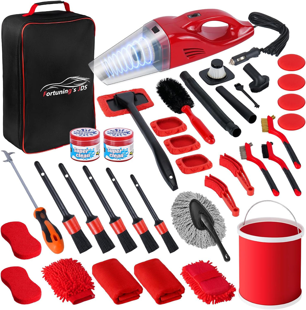 Ultimate 37PCS Car Detailing Kit - Complete Interior Cleaner & Wash Set for Cars, Bikes, and Motorcycles with Bucket & Brushes