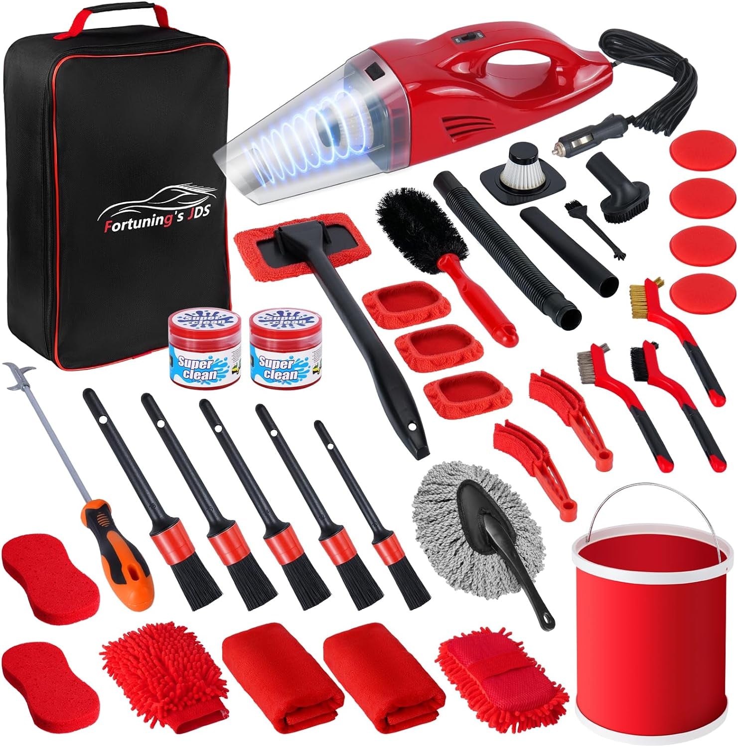 Ultimate 37PCS Car Detailing Kit - Complete Interior Cleaner & Wash Set for Cars, Bikes, and Motorcycles with Bucket & Brushes