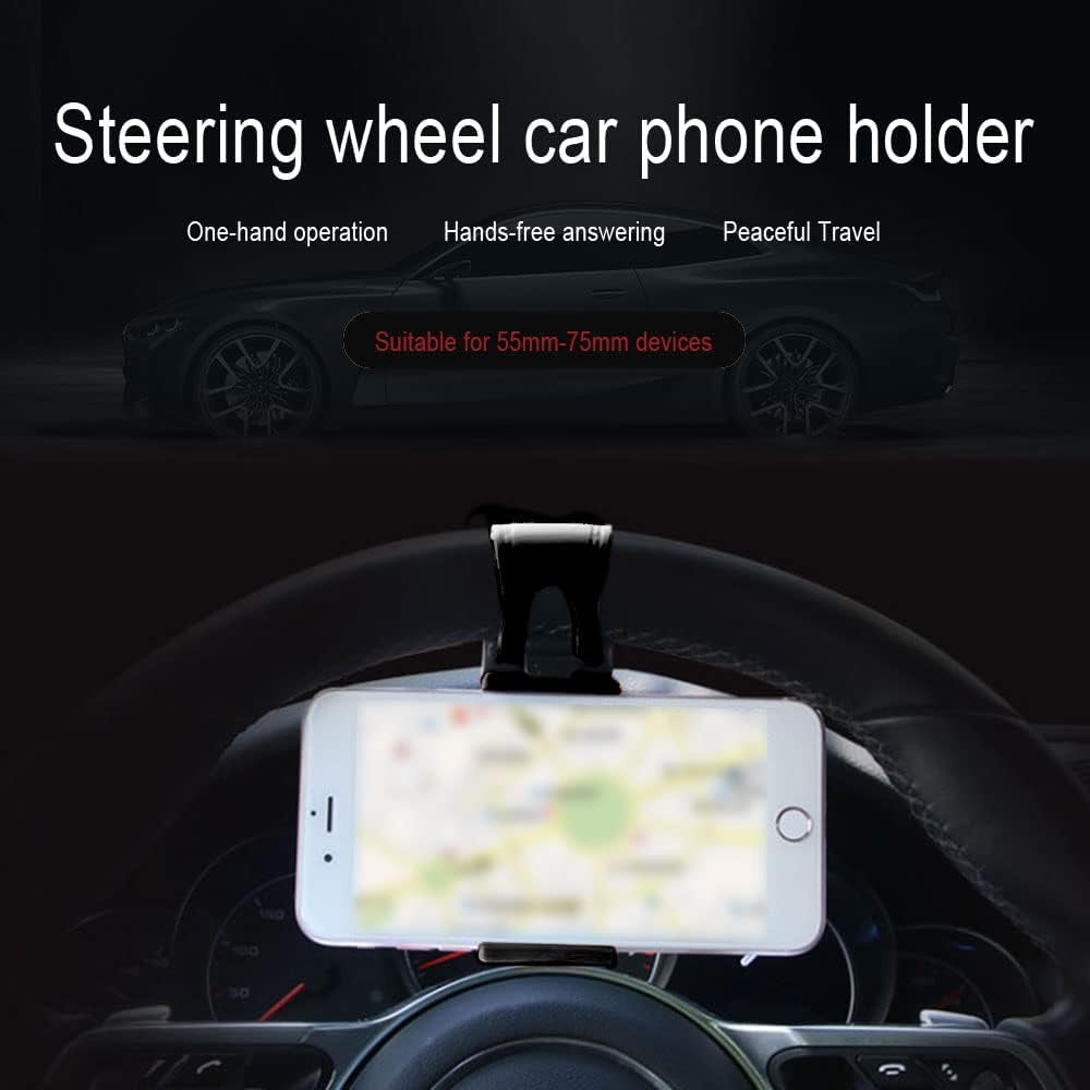 HAOBO Adjustable Car Phone Holder - Universal Hands-Free Steering Wheel Mount for All Smartphones (Black)