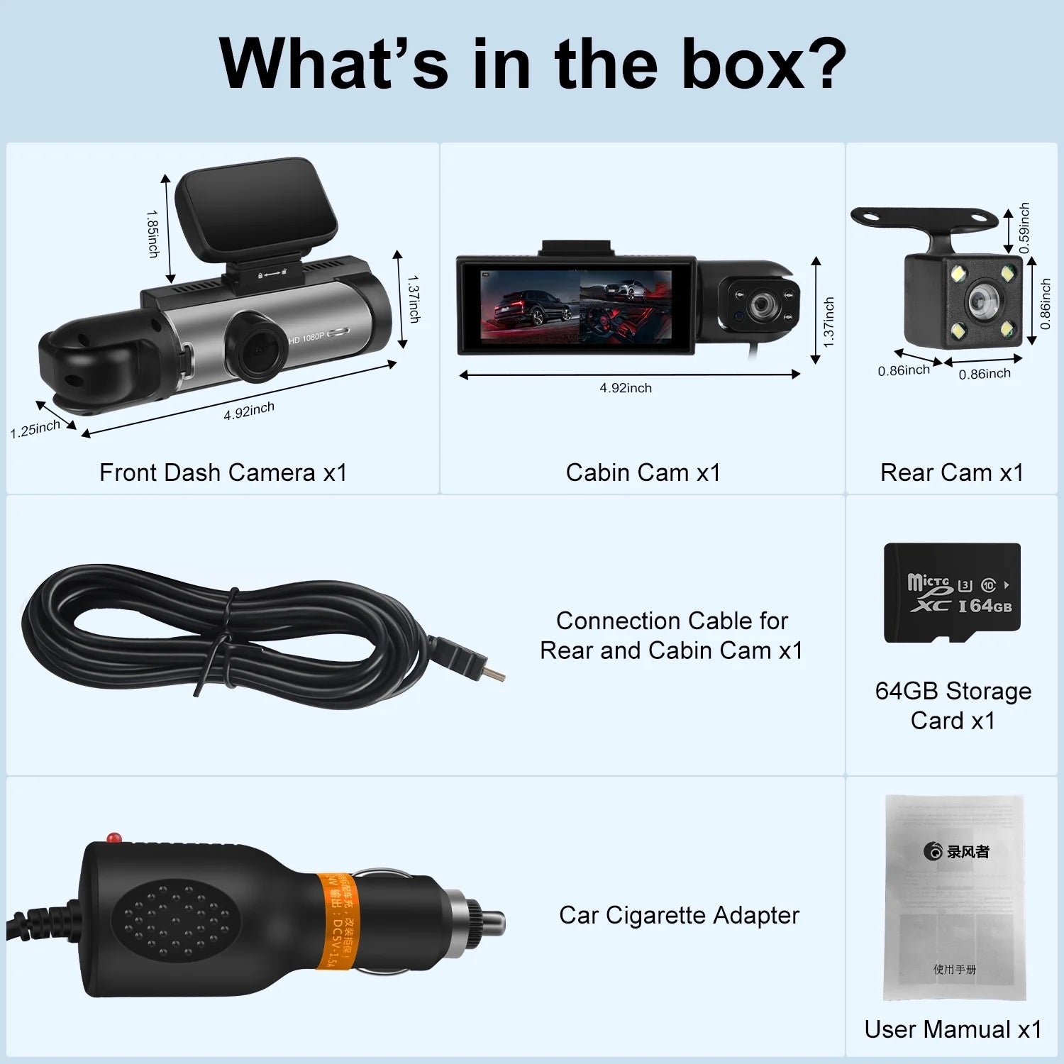 AILKIN Dash Cam Front and Rear,Full HD 1440P/1080P Dash Cam 3.16In Large Screen Dash Camera for Cars with Night Vision Free 64GB Card,G-Sensor,3 Channel Dash Cam Front and Rear inside Loop Recording
