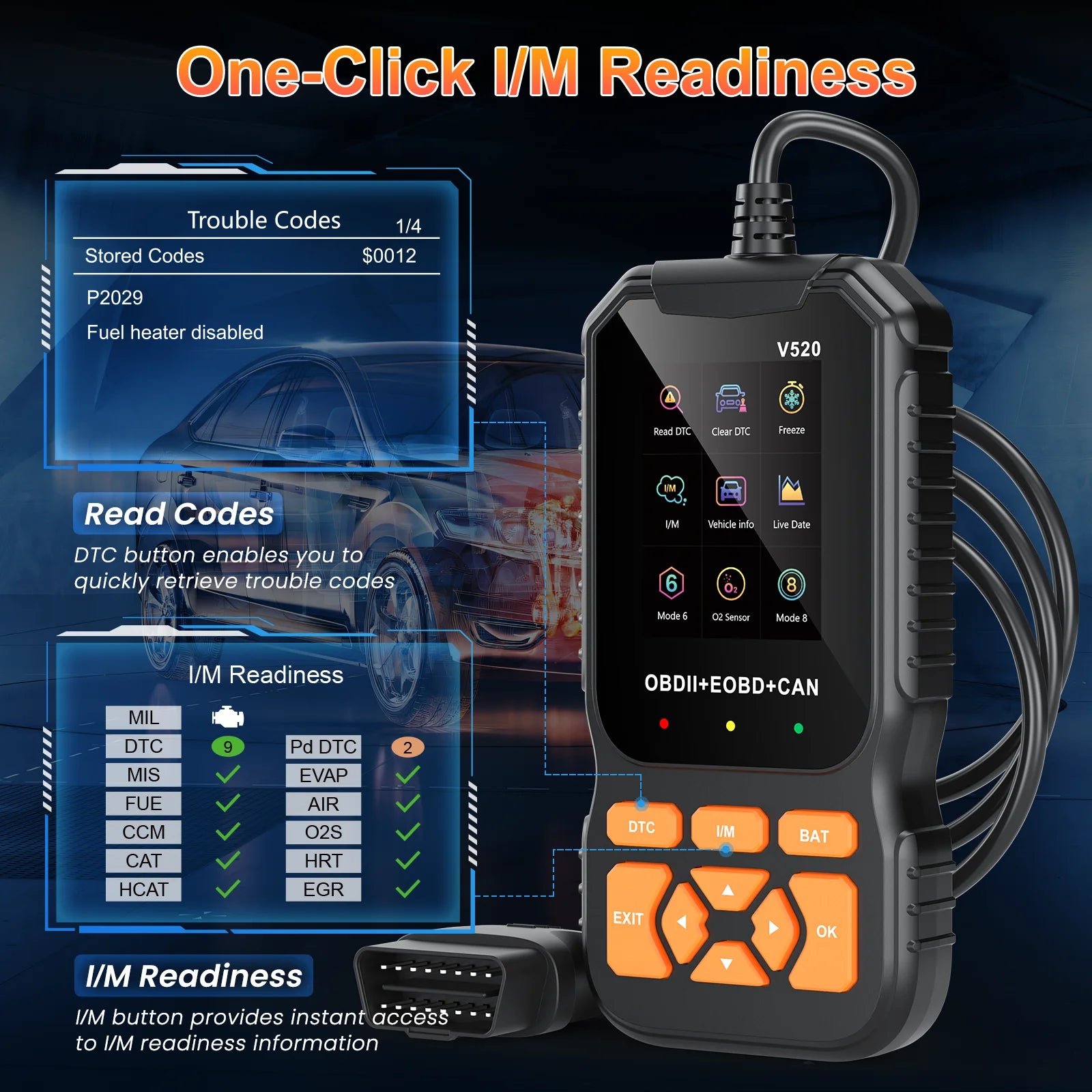 HOMPOW V520 OBD2 Scanner Bluetooth Car Code Reader, Check Engine Light Diagnostic Tool for All Cars since 1996, Read & Clear Codes, Live Data, Battery Voltage Test, Plug & Play Auto Scanner