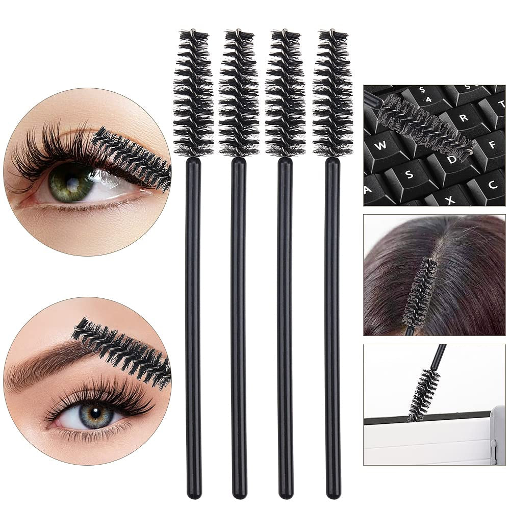 100 Pack Disposable Mascara Wands - Eyelash Brush Applicators for Flawless Makeup Application (Black Handle)