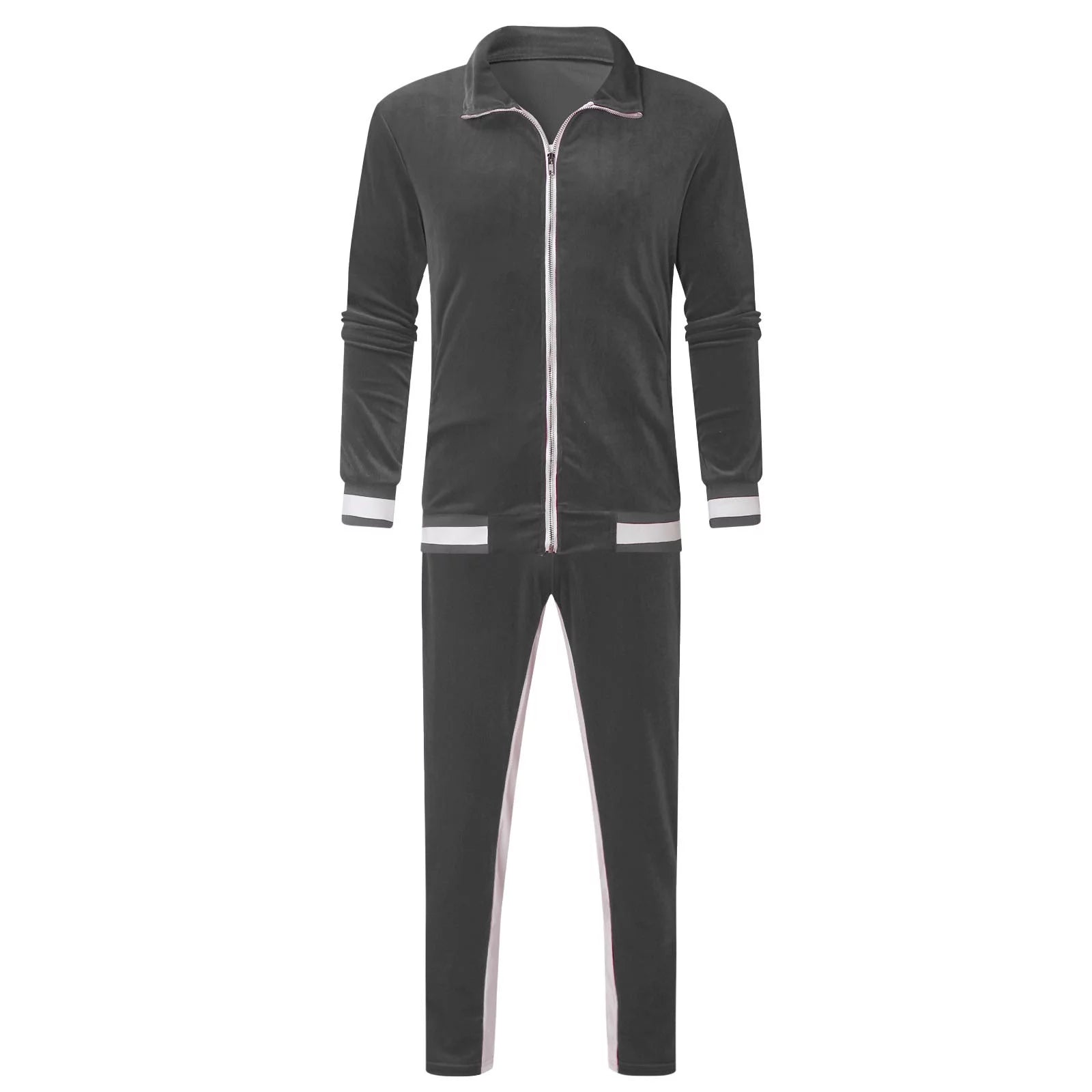 Conjunto Deportivo De Terciopelo Para Hombre, 2023 Conjunto Deportivo De Terciopelo Para Hombre 2 Piezas Invierno Cálido Chaqueta Con Cierre Completo Pantalones De Conjunto Deportivo Ropa Deportiva De Fitness Conjunto De Sudadera Y Jogger