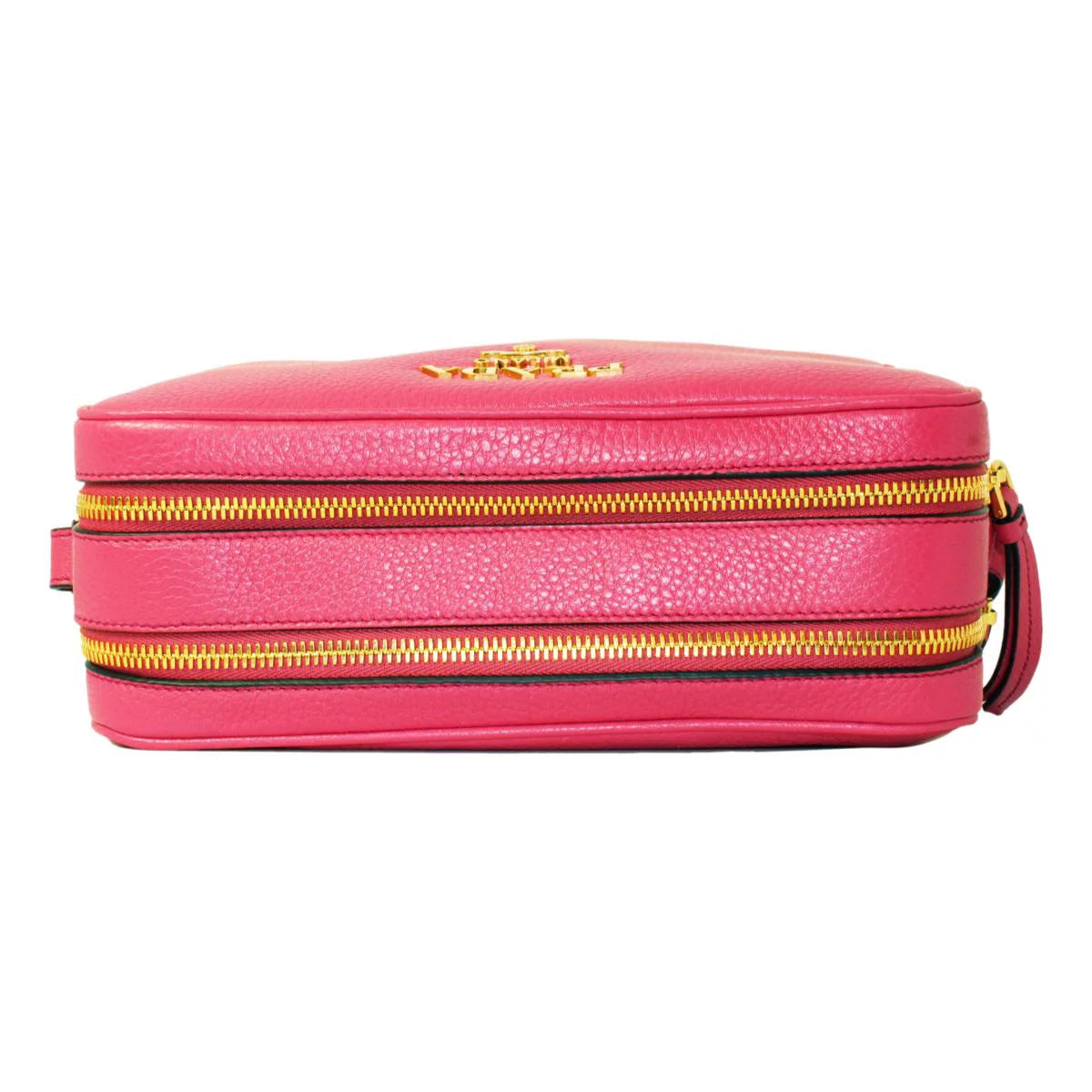 New Prada Peonia Pink Vitello Phenix Leather Double Zip Crossbody 1BH079
