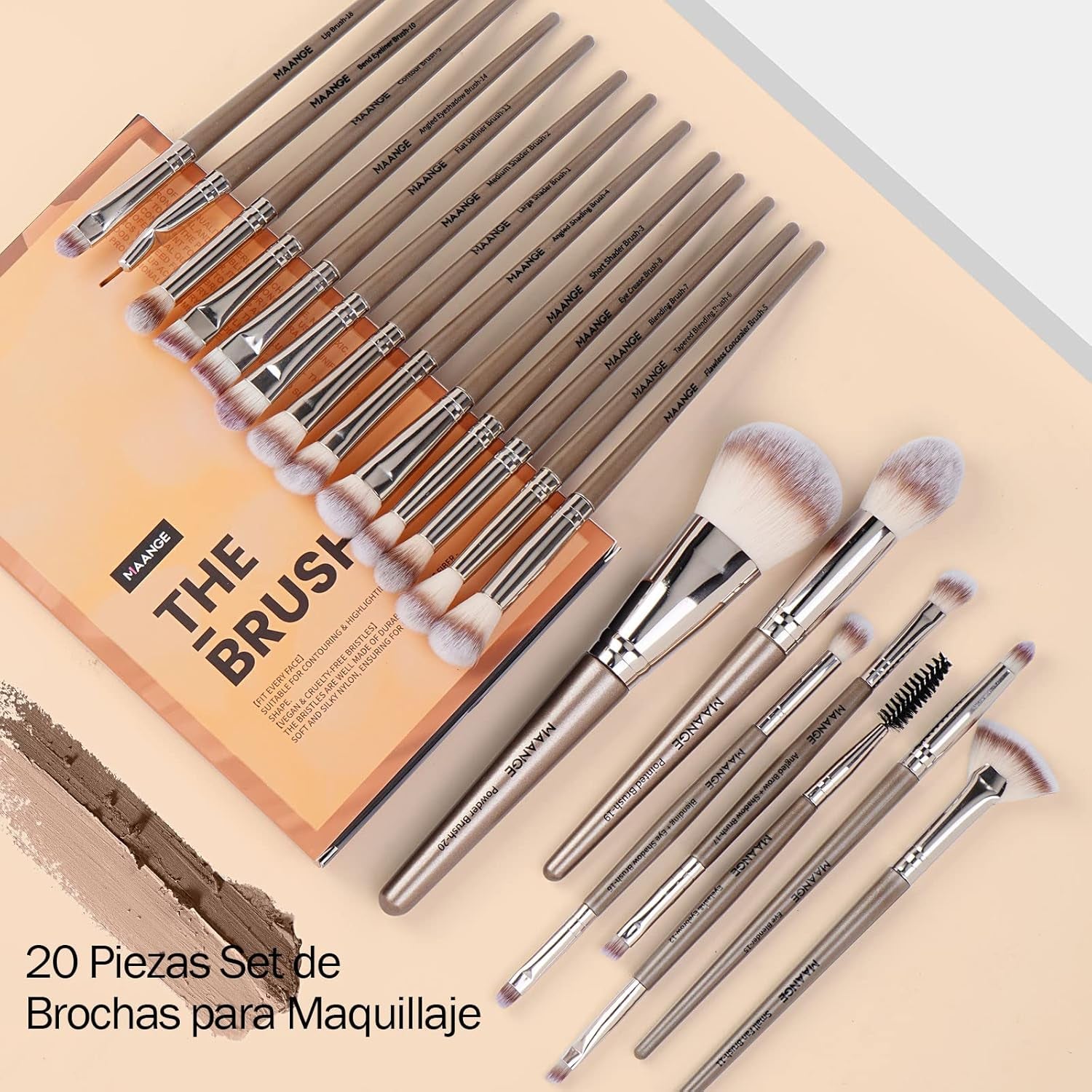 20-Piece Professional Makeup Brush Set - Foundation, Eyeshadow, Blush, and Kabuki Brushes with Gift Box for Flawless Application