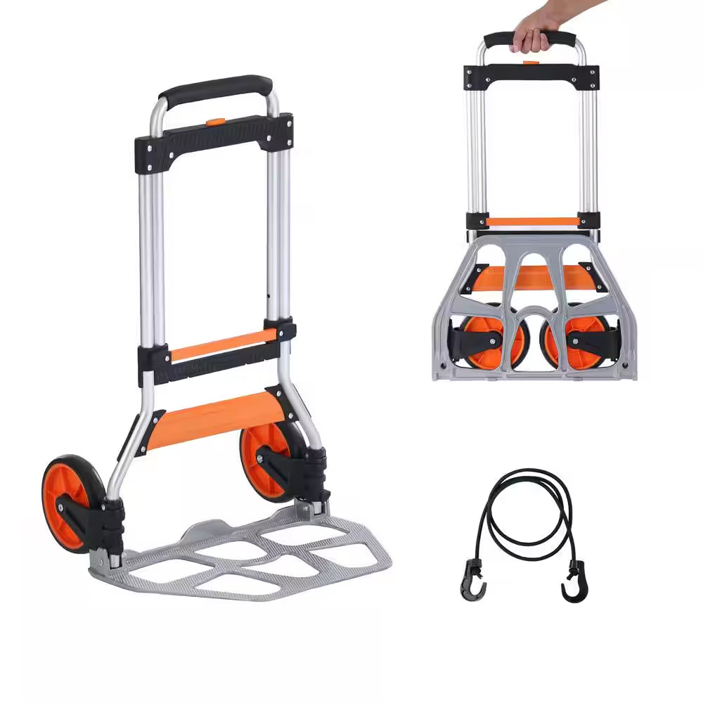 Folding Hand Truck, 275 Lbs. Capacity, Aluminum Portable Cart, Convertible with Telescoping Handle and PP+TPR Wheels