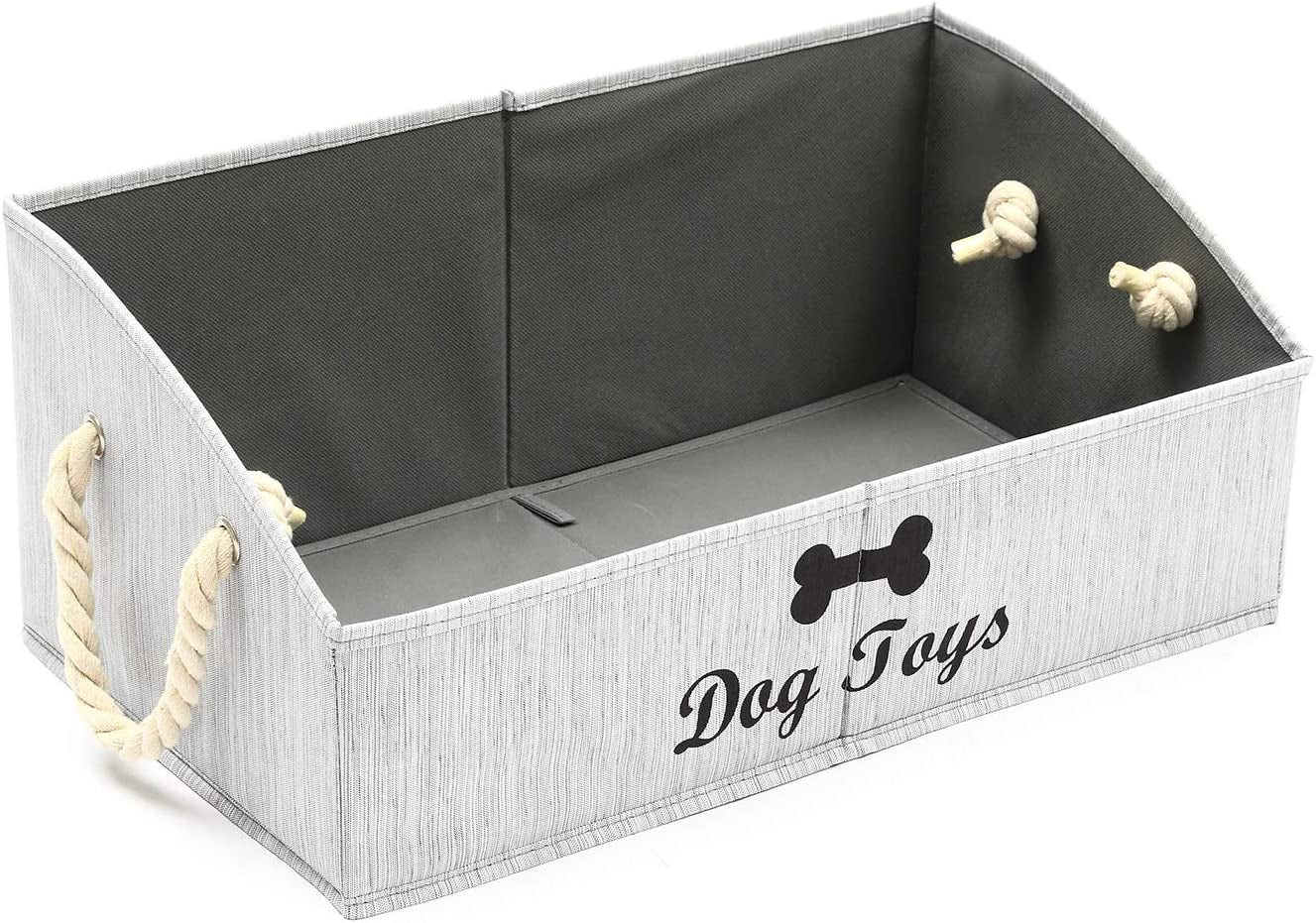 Geyecete Foldable Large Dog Toy Storage Bins - Stylish Gray Organizer with Rope Handle for Collapsible Shelving