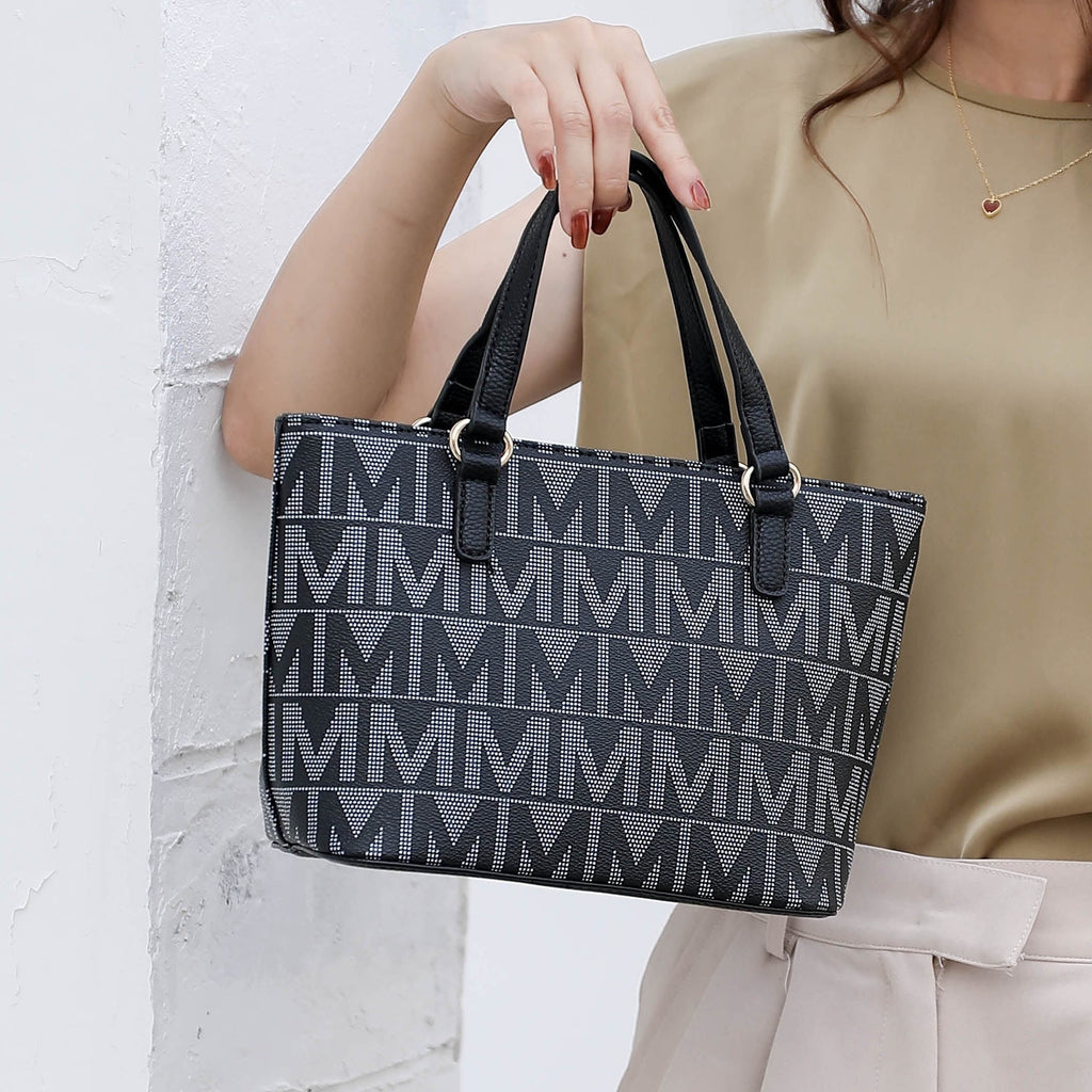 MKF Collection by Mia K. Marimar Women'S Tote Bag with Pouch and Wristlet, Signature 4 Piece Set - Navy Blue