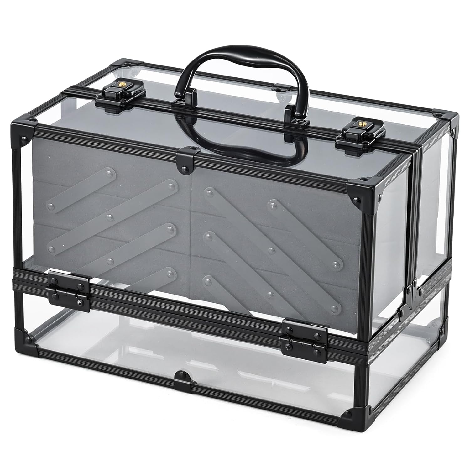 FRENESSA Makeup Train Case Makeup Case 11.8 Inch Large Cosmetic Box Organizer Travel Storage Professional Make up Train Carrying Case with 6 Trays Locking Hard Vanity Storage Black