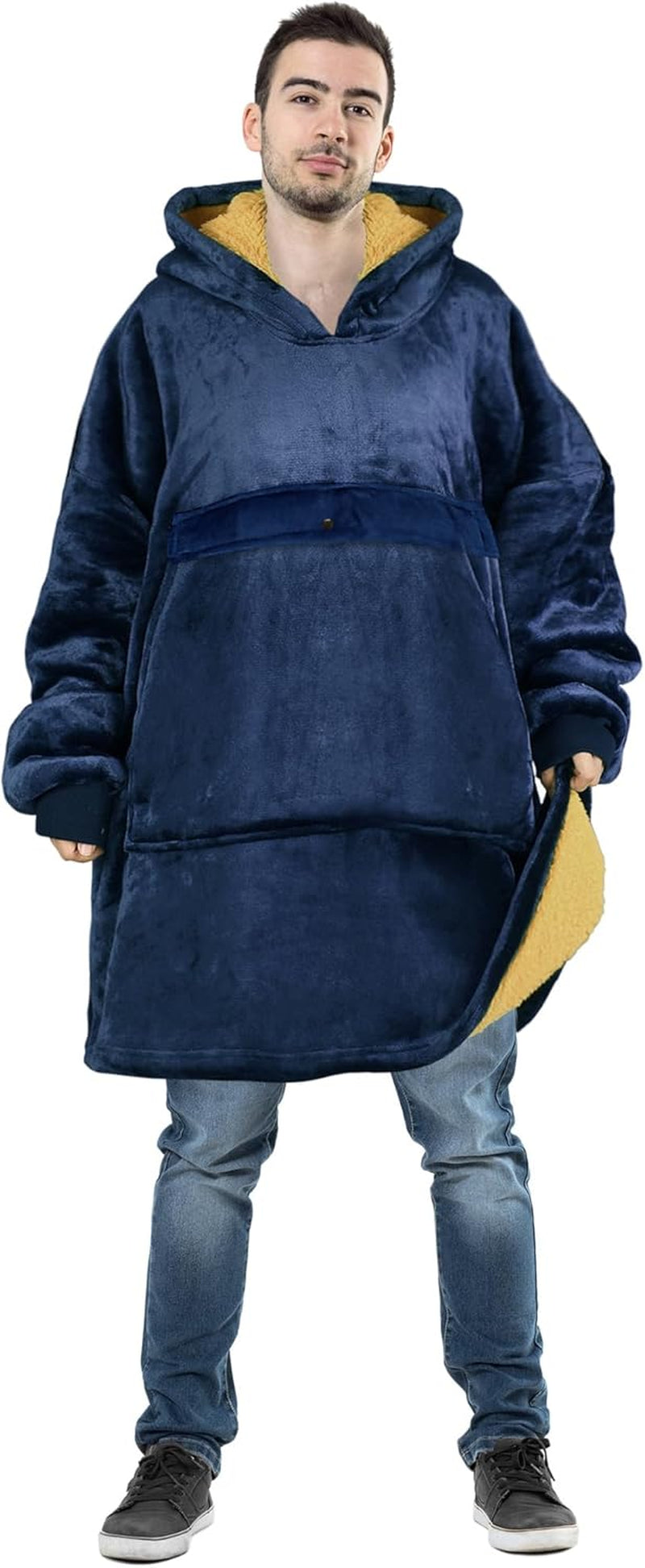 Cozy Up with Tirrinia Extra Long Oversized Sherpa Hoodie Blanket - Perfect Christmas Gift for Men, Women, and Teens in Grey!