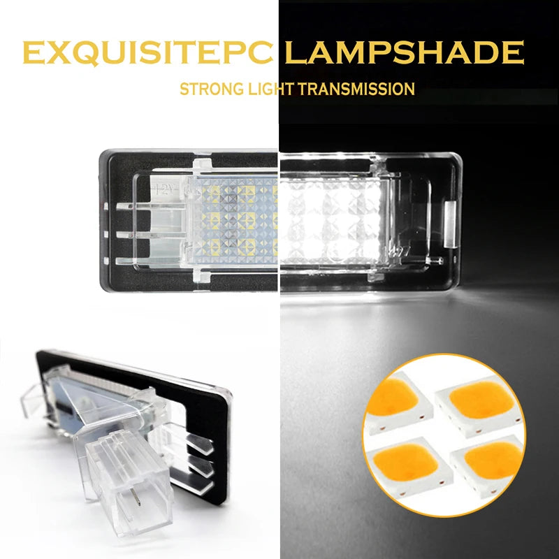 Set of 2 Error-Free LED License Plate Lights for Renault Espace, Laguna, Scenic, Fluence, Dacia Duster, and Logan - Automotive Accessories