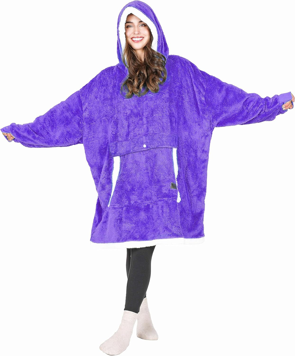 Cozy Up with Tirrinia Extra Long Oversized Sherpa Hoodie Blanket - Perfect Christmas Gift for Men, Women, and Teens in Grey!