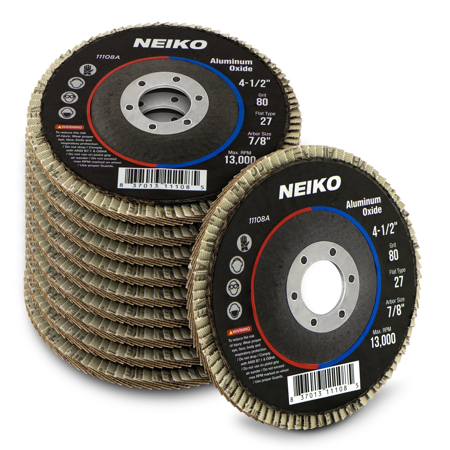 NEIKO 11107A 10-Pack 4-1/2" Aluminum Oxide Flap Discs - 60 Grit Grinding Wheels for Angle Grinders, Perfect for Wood & Metal Sanding