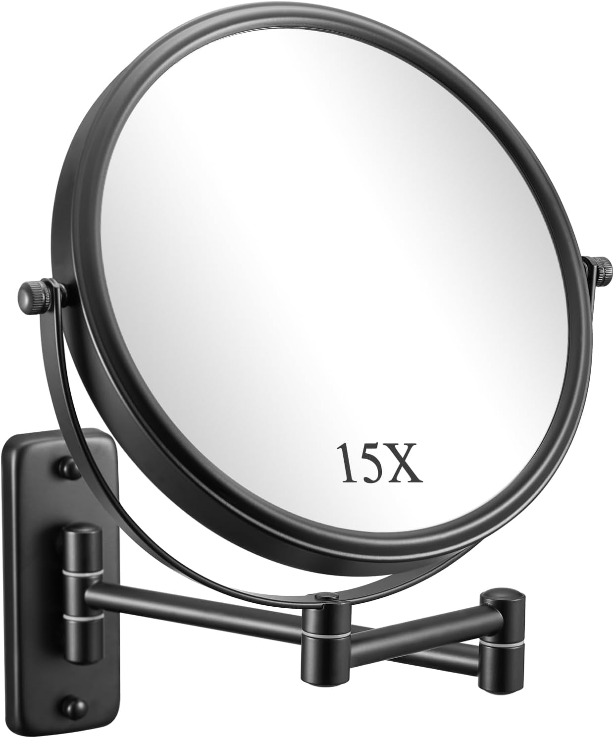 DECLUTTR Wall Mounted Lighted Makeup Mirror, 8" Rechargeable Double Sided 1X/10X Magnifying Mirror with Light, 3 Color Lights, Touch Dimmable, 360° Rotation Foldable Extended Arm, Black