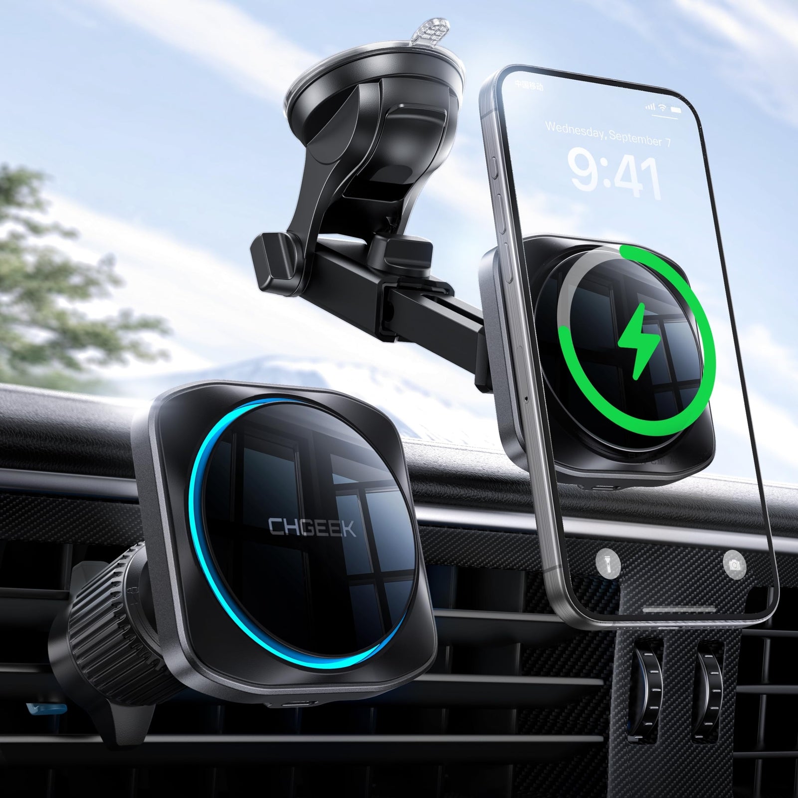 Magsafe Car Charger Mount with Cooling Fan 7.5W Fast Charging Compatible Iphone