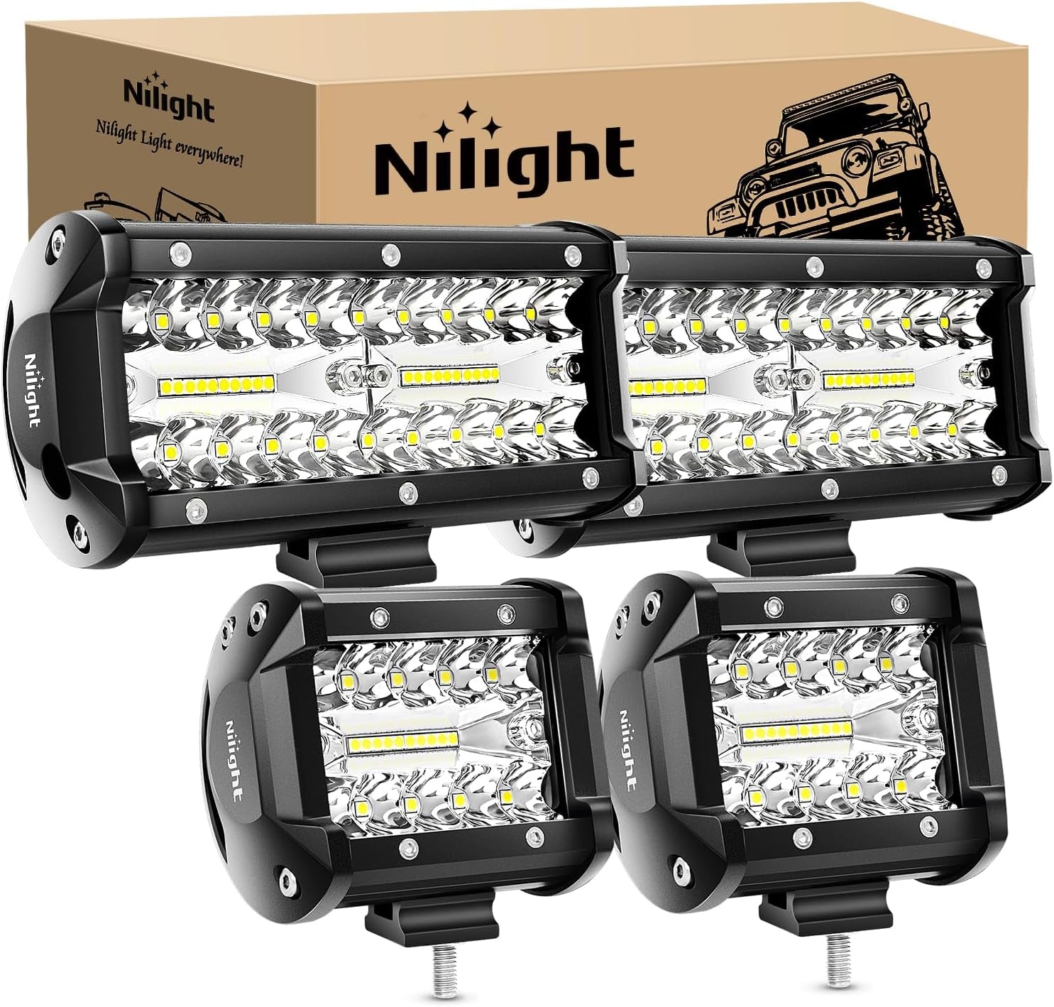 Nilight Marine LED Light Pods Navigation Lights 2PCS 4 Inch White Spot Flood Combo Ponton Boat Deck Dock Lighting for Night Fishing T-Top Stern Yacht Port Sailboat Trucks Tractors
