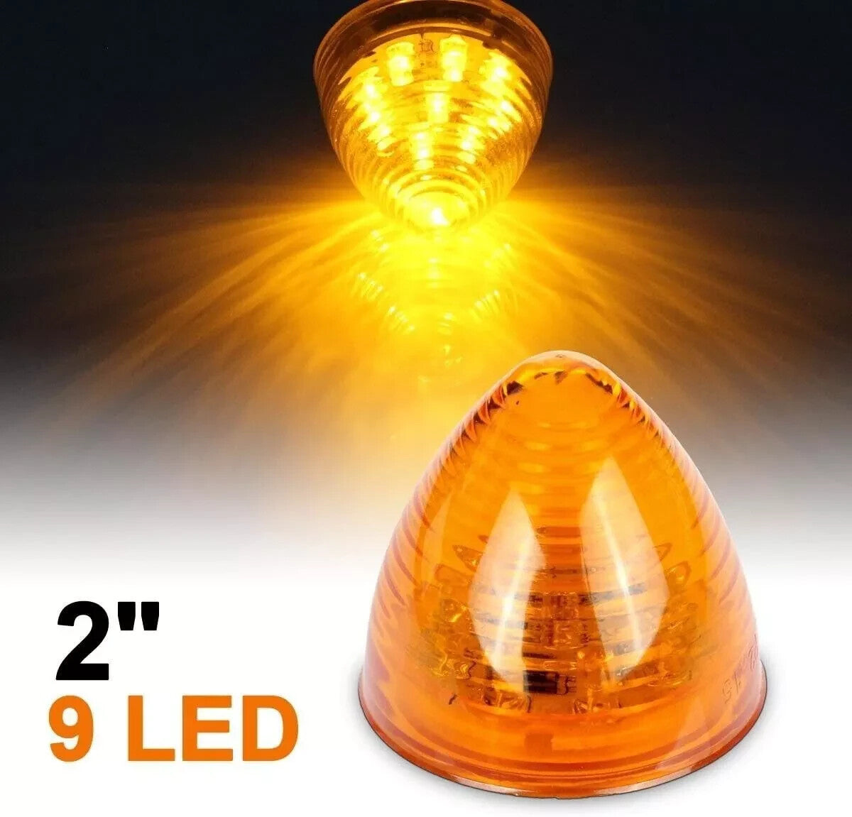 10-Pack 2-Inch Amber 9-LED Side Marker Lights, Round Beehive Design