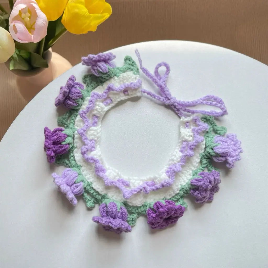 Elegant Tulip Crochet Pet Necklace/Collar for Dogs and Cats